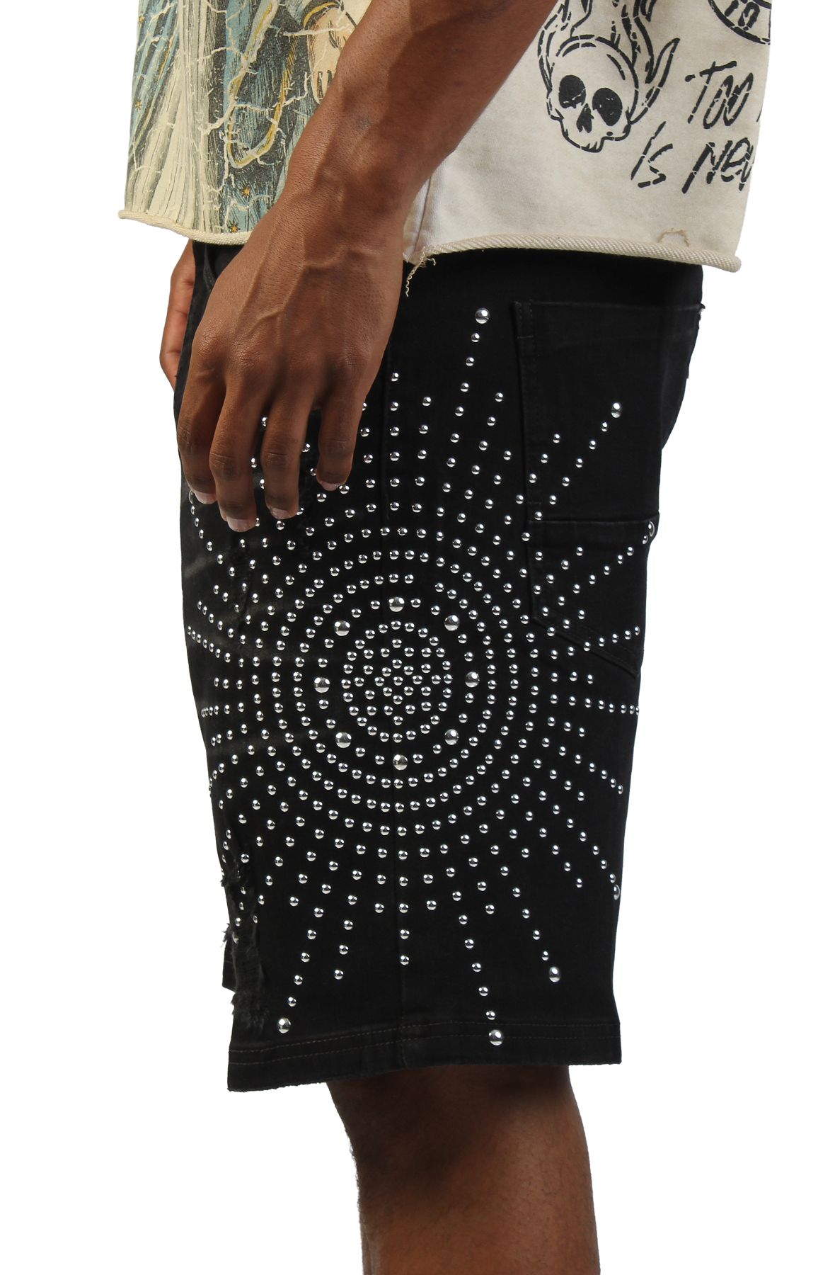 HUDSON Sunburst Studded Rhinestone Shorts 642-BLK - Shiekh