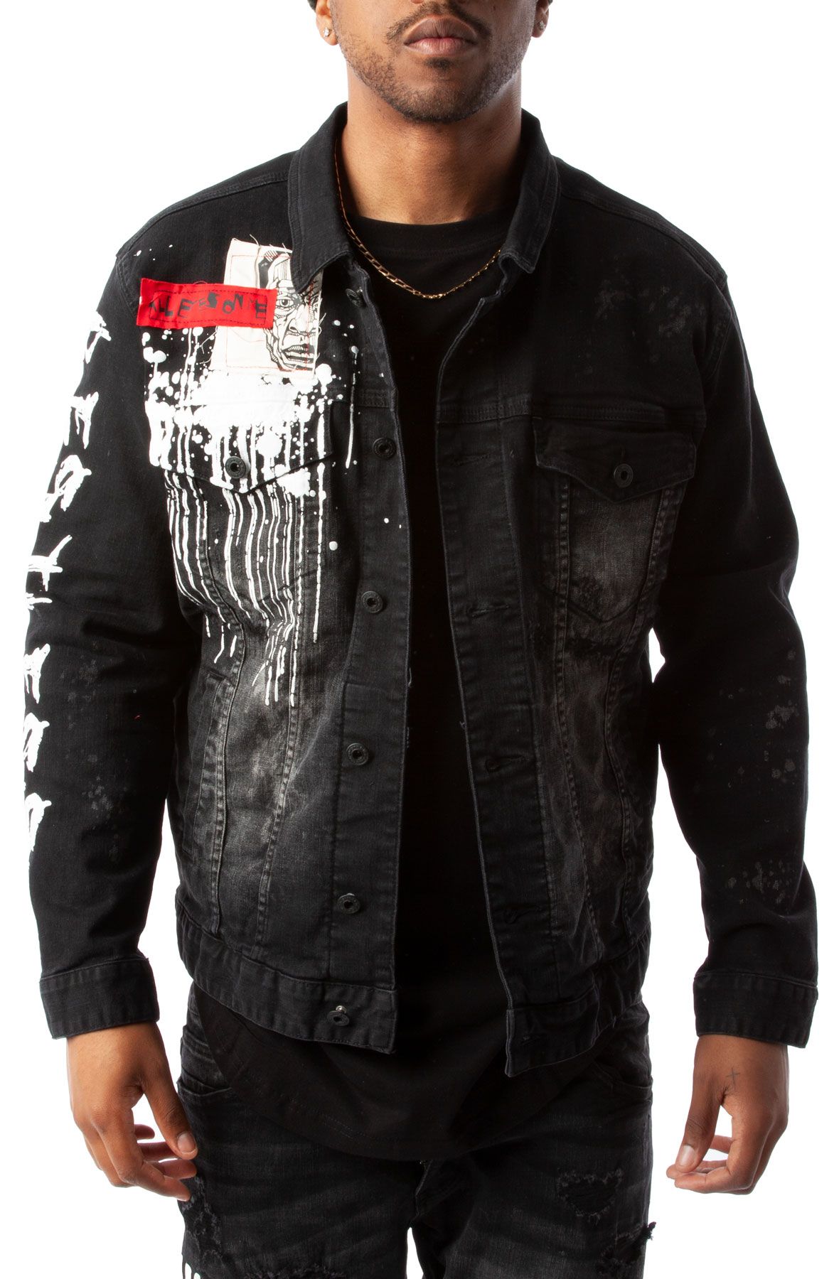 SMOKE RISE Restless Graffiti Denim Jacket JJ22112-BLK - Shiekh