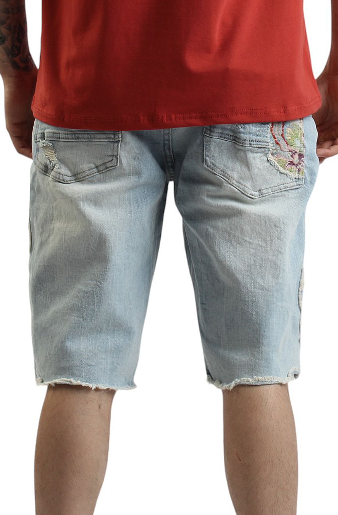 SMOKE RISE Palermo Cut out Denim Shorts JS25214SK-PBLUE - Shiekh