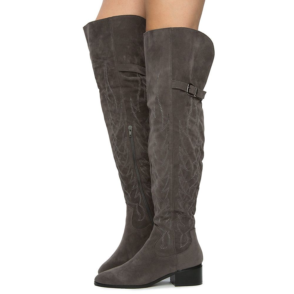 womens gray knee high boots
