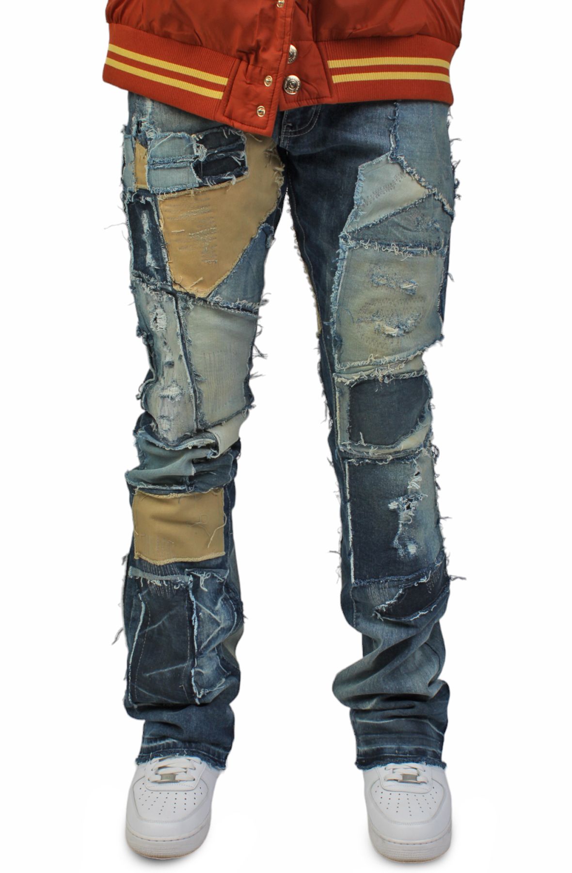 PATCHWORK STACKED JEANS JRF1114-SBLU