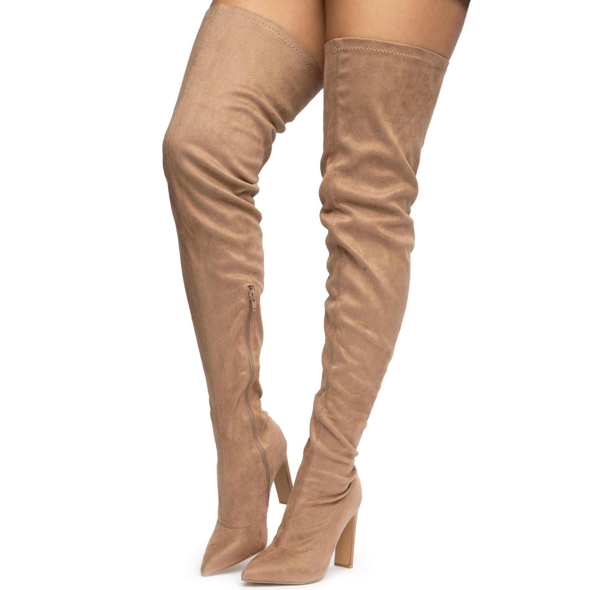 LILIANA Splice-1 Thigh High Boots SPLICE-1-TAUPE - Shiekh