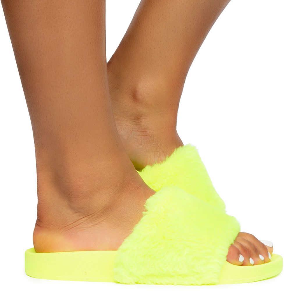 neon fur slides