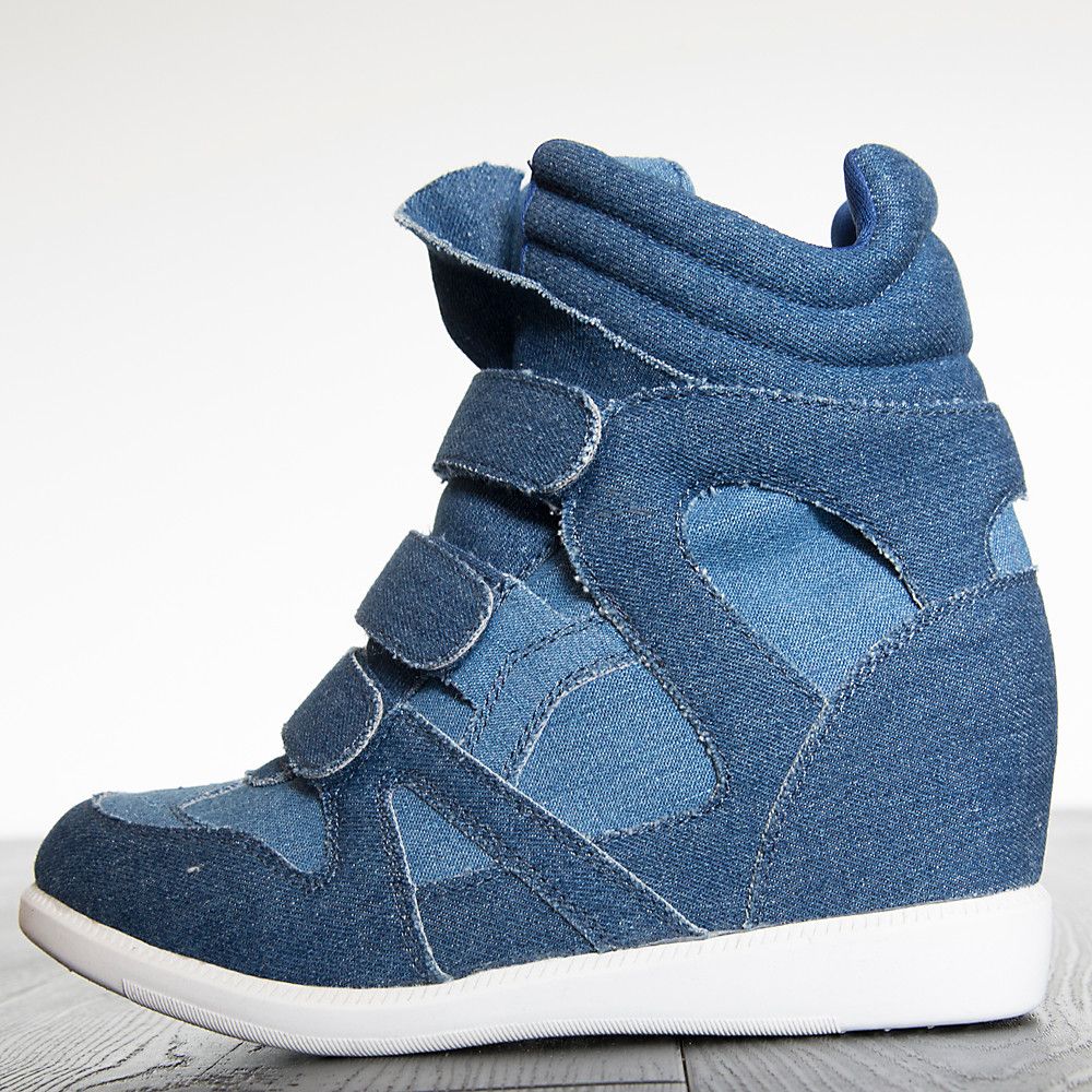  Cape Robbin Wedgie Sneakers for Women, Wedge Fashion Sneaker  Shoes for Women with Chunky Block Heels - Blue Size 10