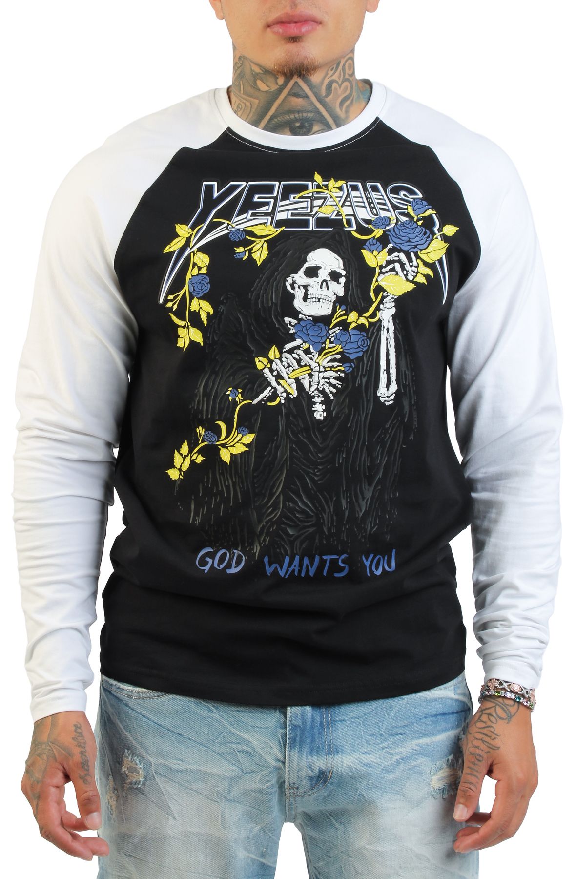 HUDSON YZS Reaper Roses Baseball Tee 454-BLKWHT - Shiekh
