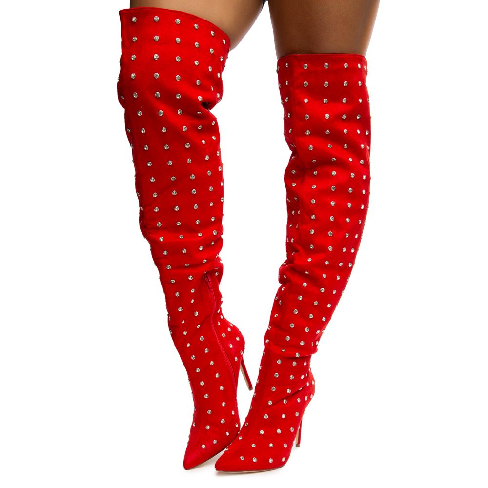 red sparkly thigh high boots