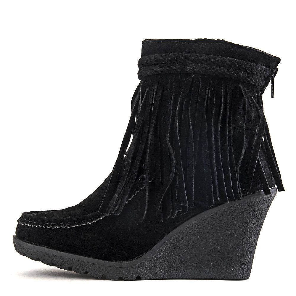 NATURE BREEZE Women's Fringe Wedge Bootie Justine01 JUSTINE01 Shiekh