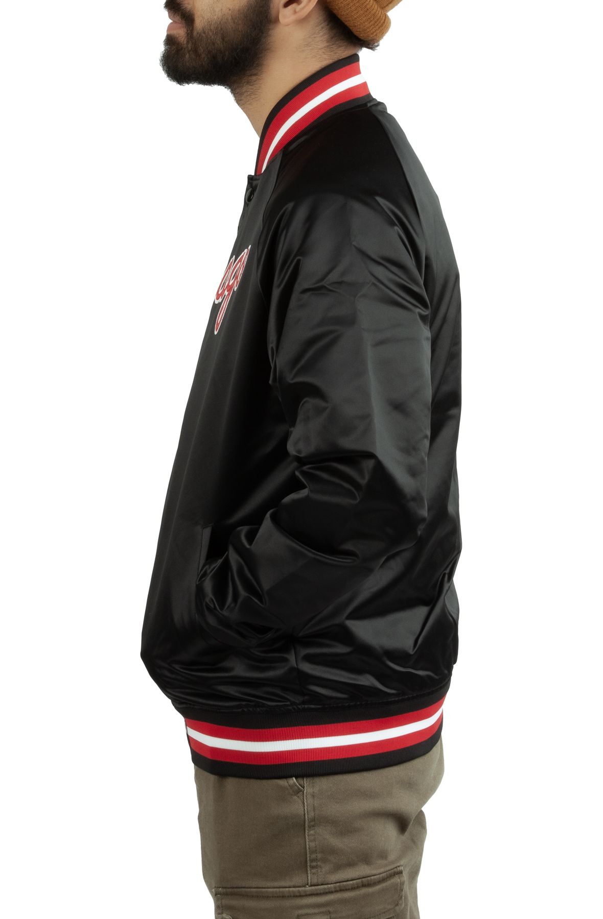 Mitchell & Ness Chicago Bulls Split Black & Red Satin Jacket
