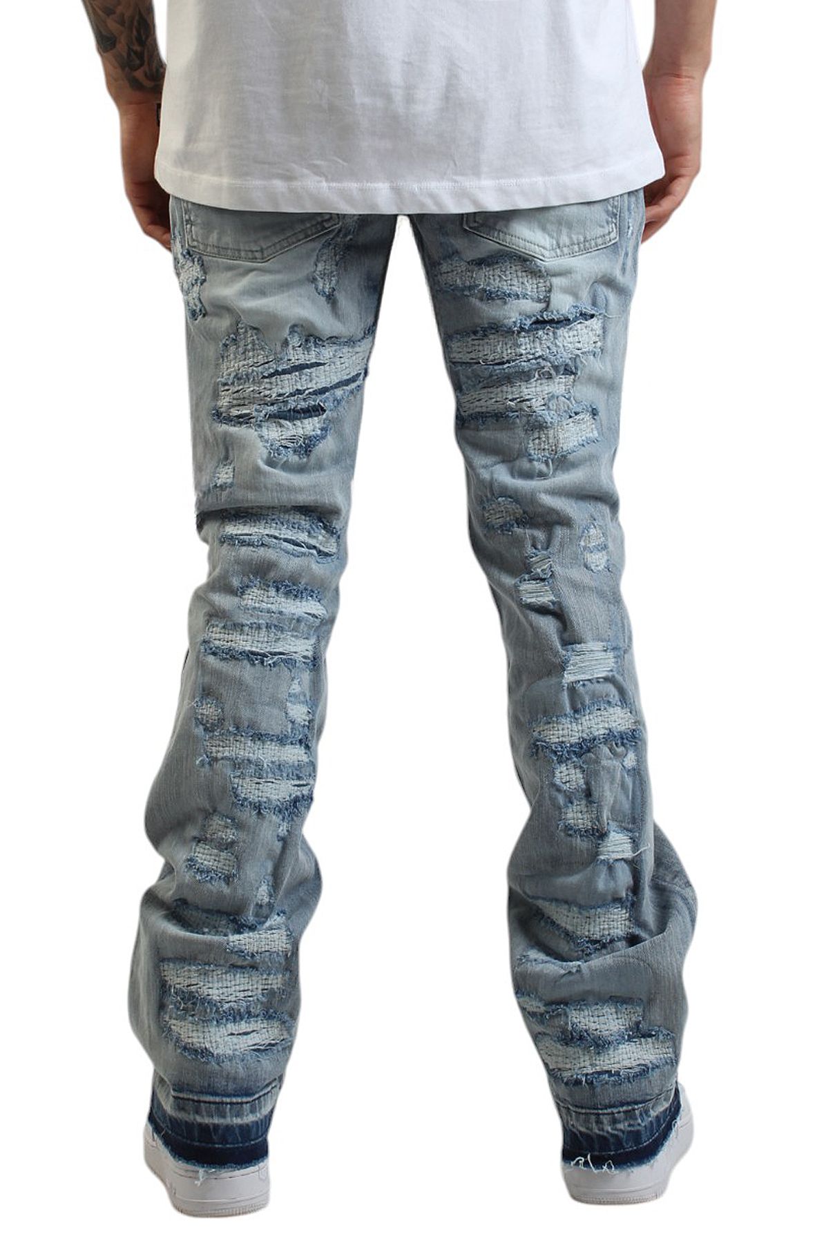 FBRK Jacques Shredded Stacked Jeans -CR019-LSB - Shiekh