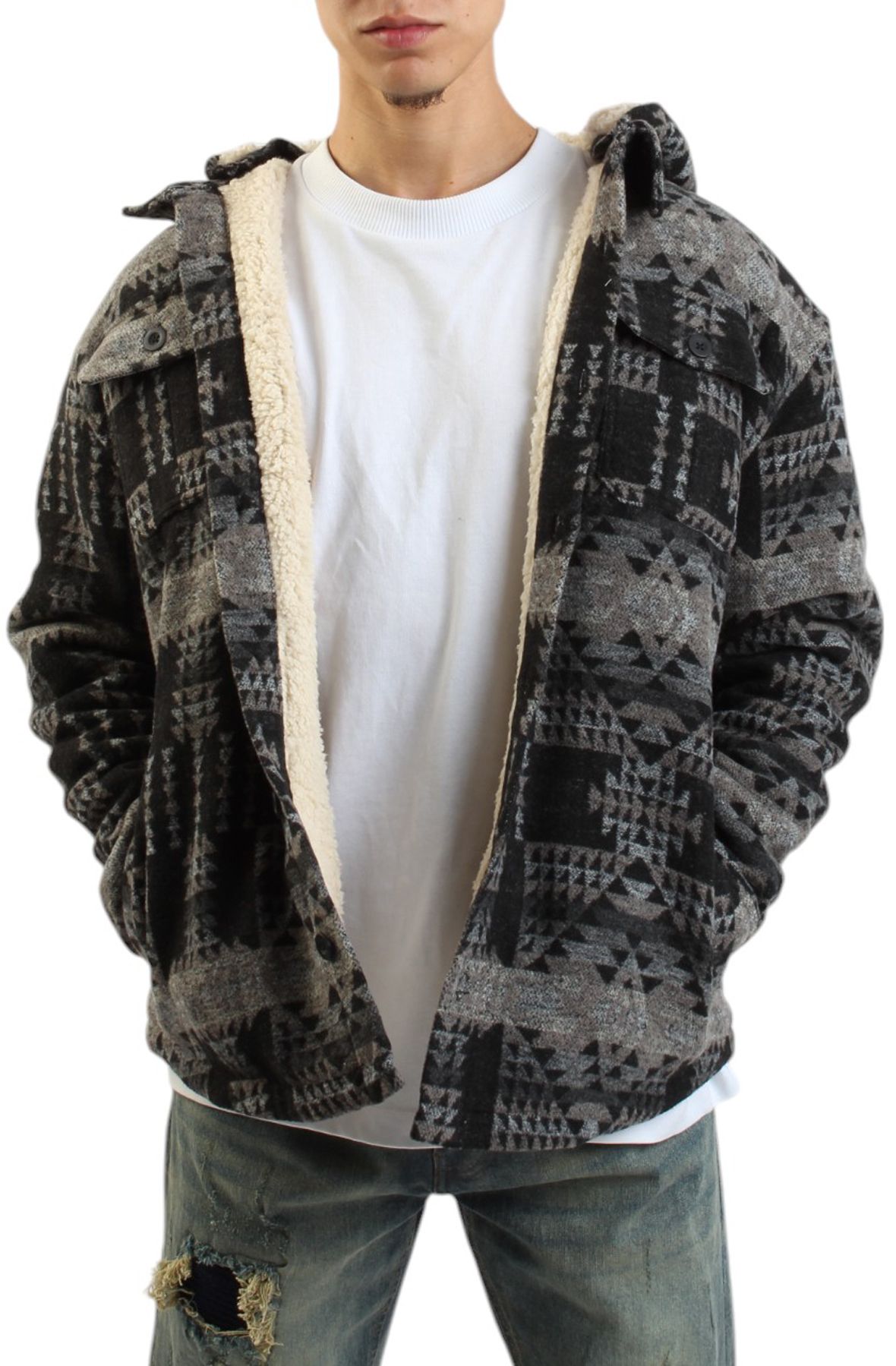HIGH CALIBER Tribal Hooded Overshirt C14041-BLKGRY - Shiekh