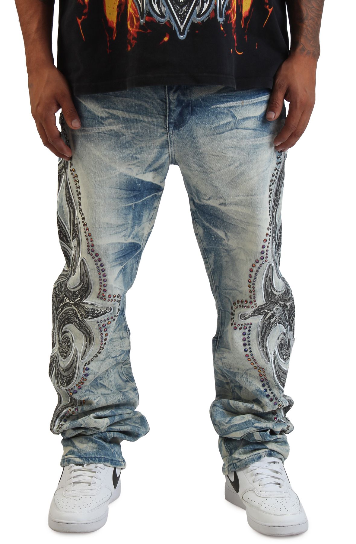 SMOKE RISE Long Straight Luminous Jeans JP25546SK-LOW - Shiekh