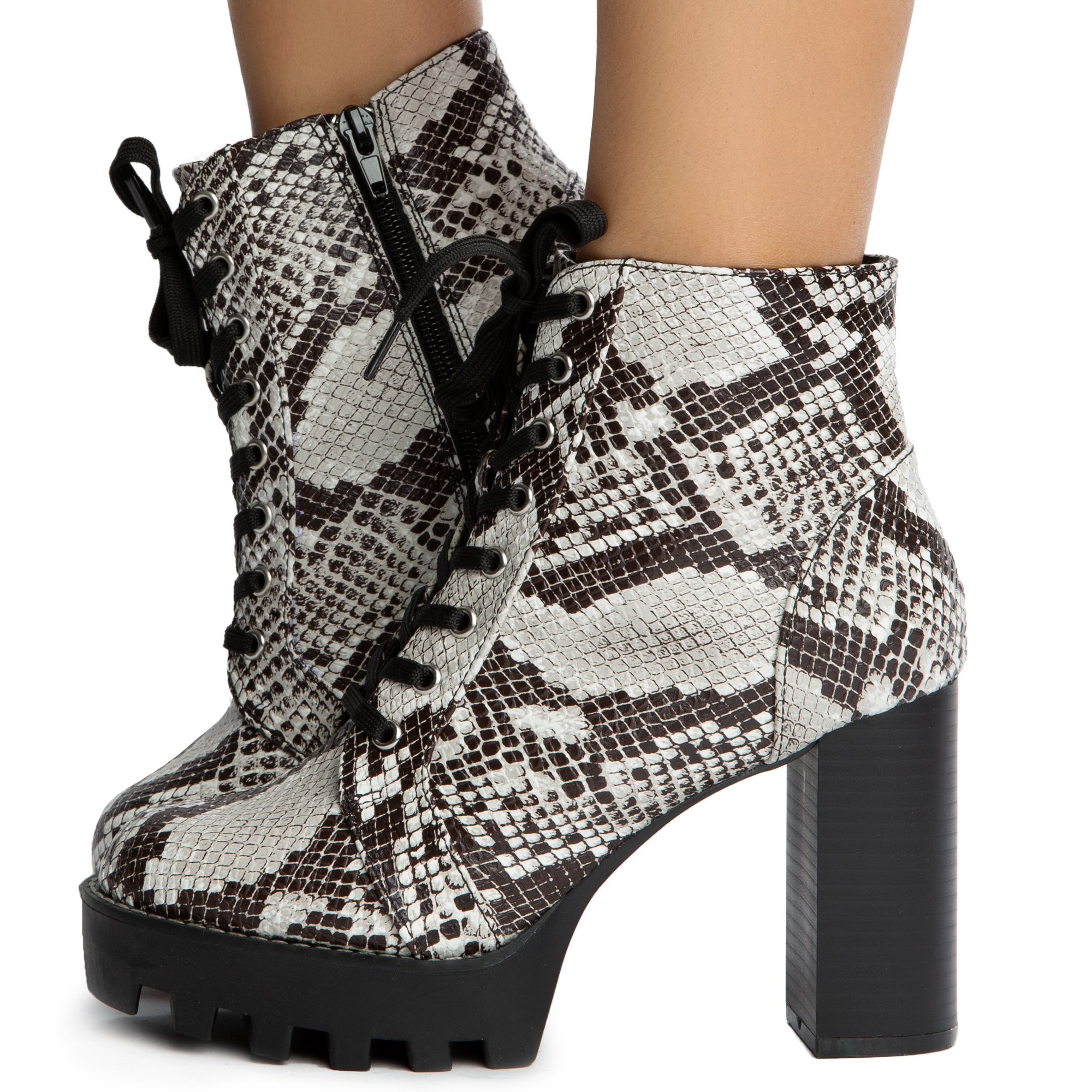 snakeskin chunky booties
