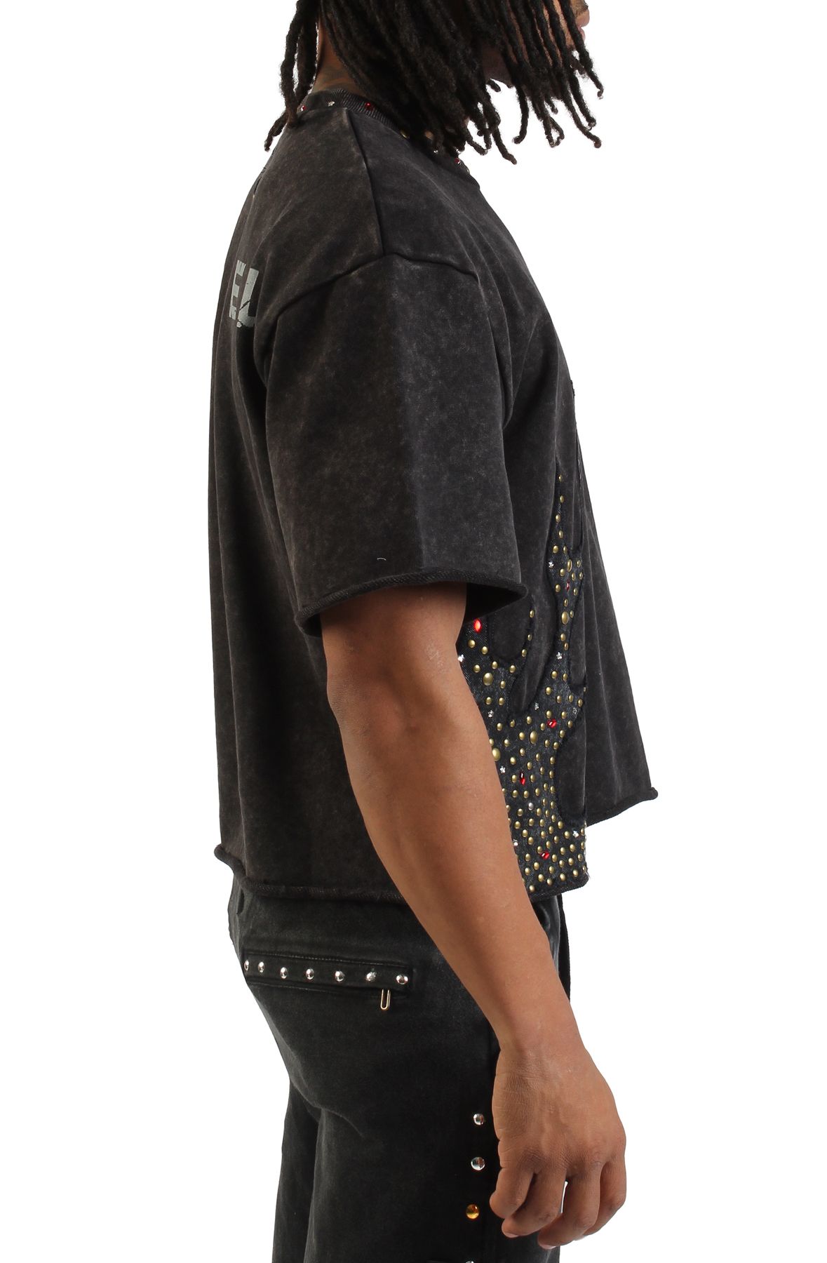 REBEL MINDS Fire Studded Crop T-Shirt 652-168-BK - Shiekh