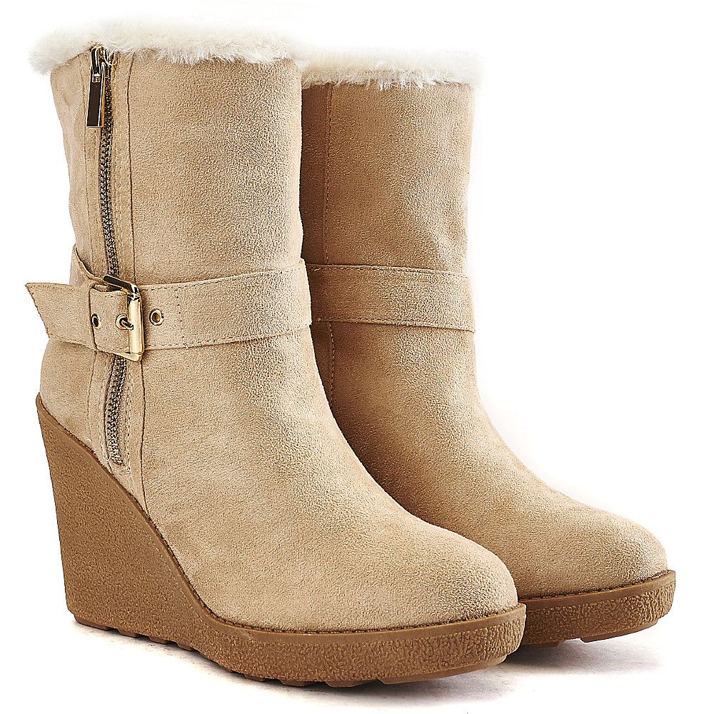 WILD DIVA Women's Selina-35 Wedge Ankle Boot SELINA-35/NATURAL - Shiekh