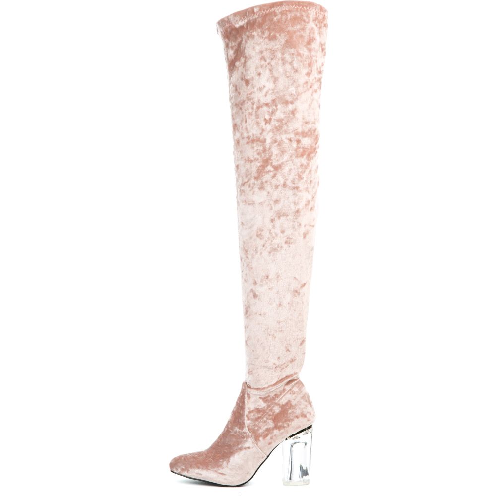 blush pink thigh high boots