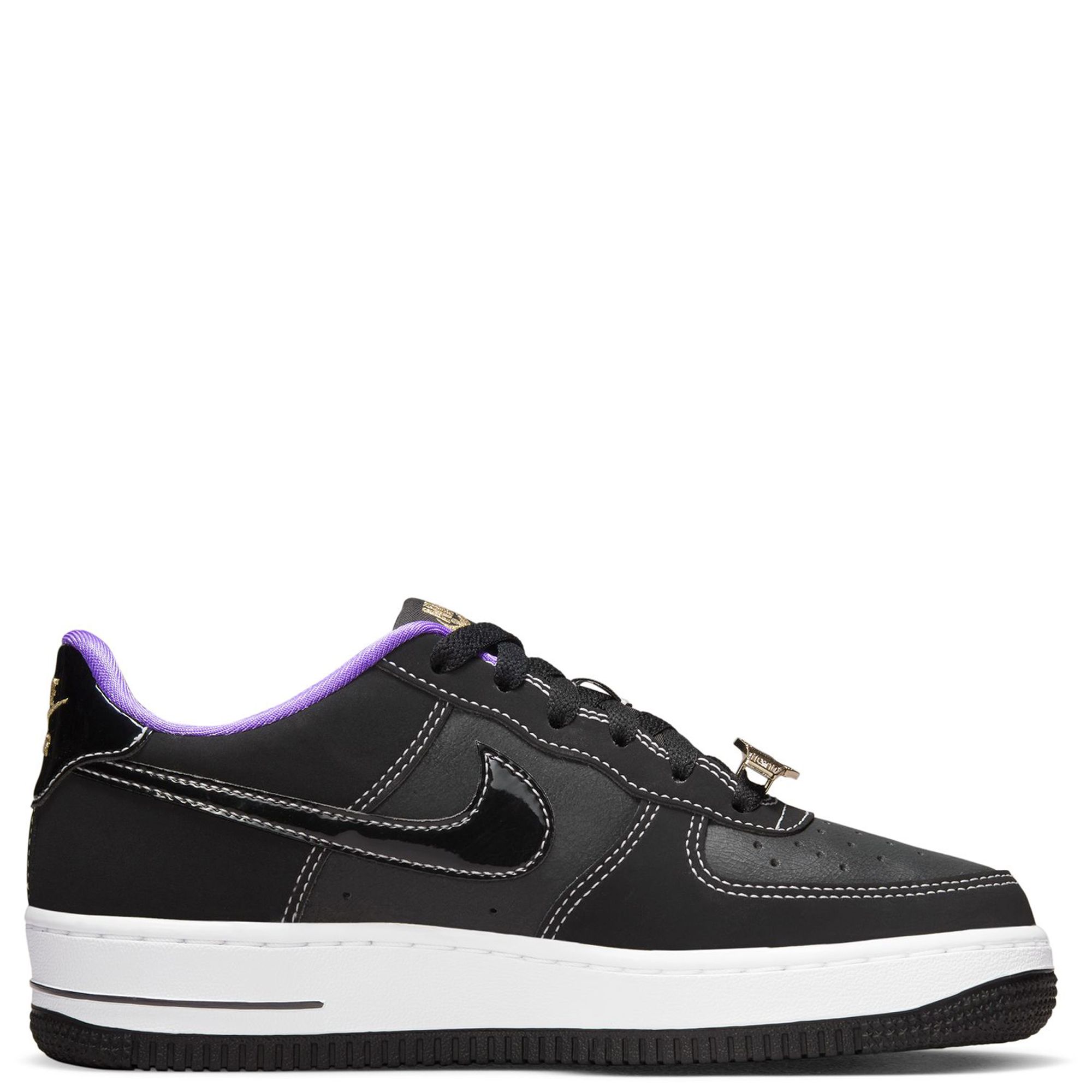 Nike Air Force 1 LV8 DQ0300-001 Older Kids Black & Iron Gray Leather Shoes  ER859 (5.5) 