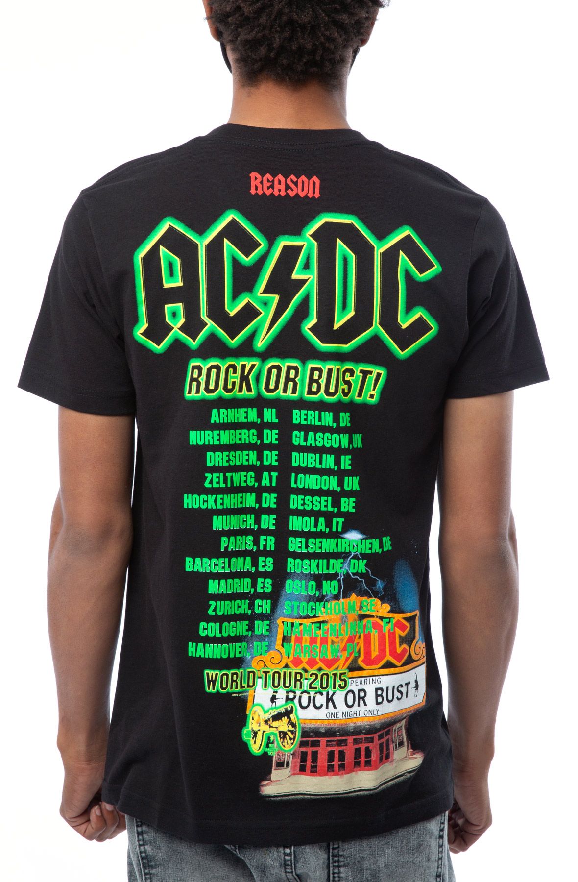 REASON AC/DC Destroyed Short Sleeve Tee SU-110SBLK - Shiekh