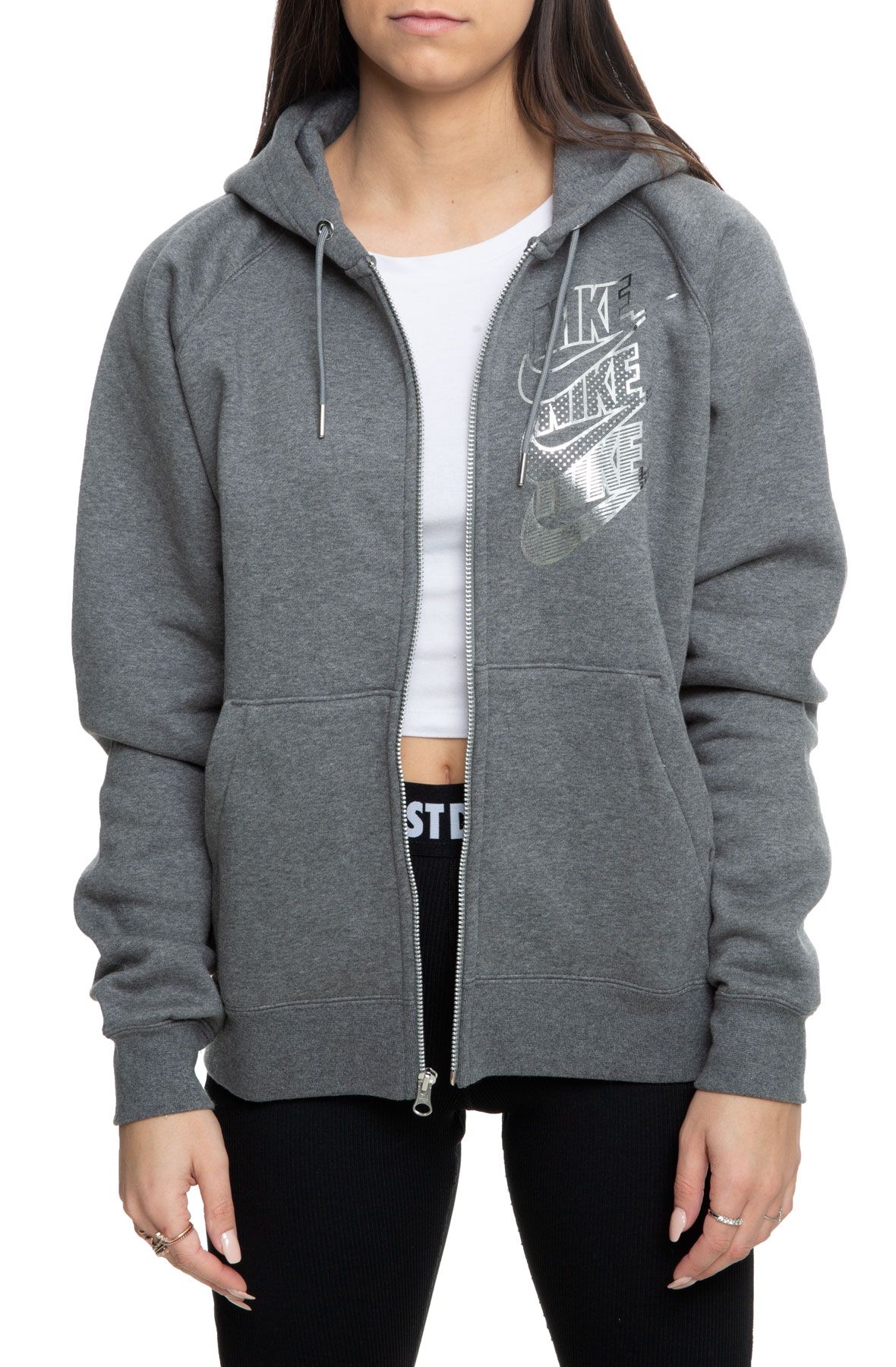 nike women's sportswear shine metallic logo zip hoodie