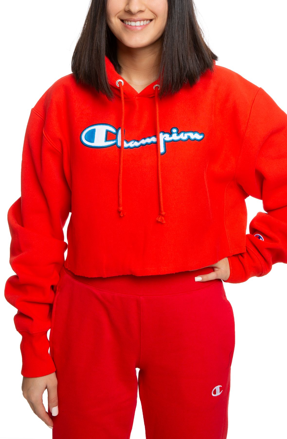 red champion crop hoodie