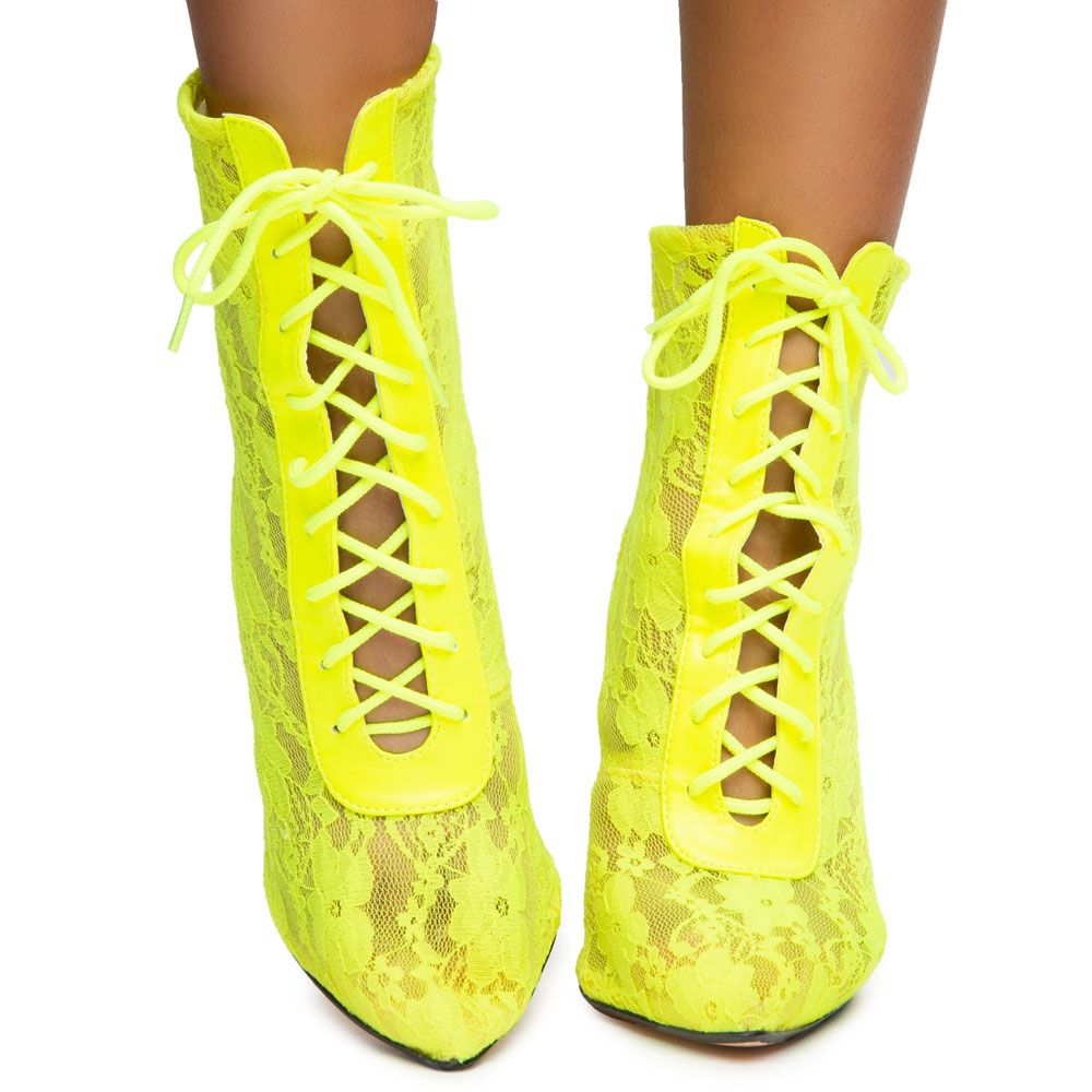 LEMON DROP Aticus Lace-Up Booties ATICUS-NEONYELLOW - Shiekh