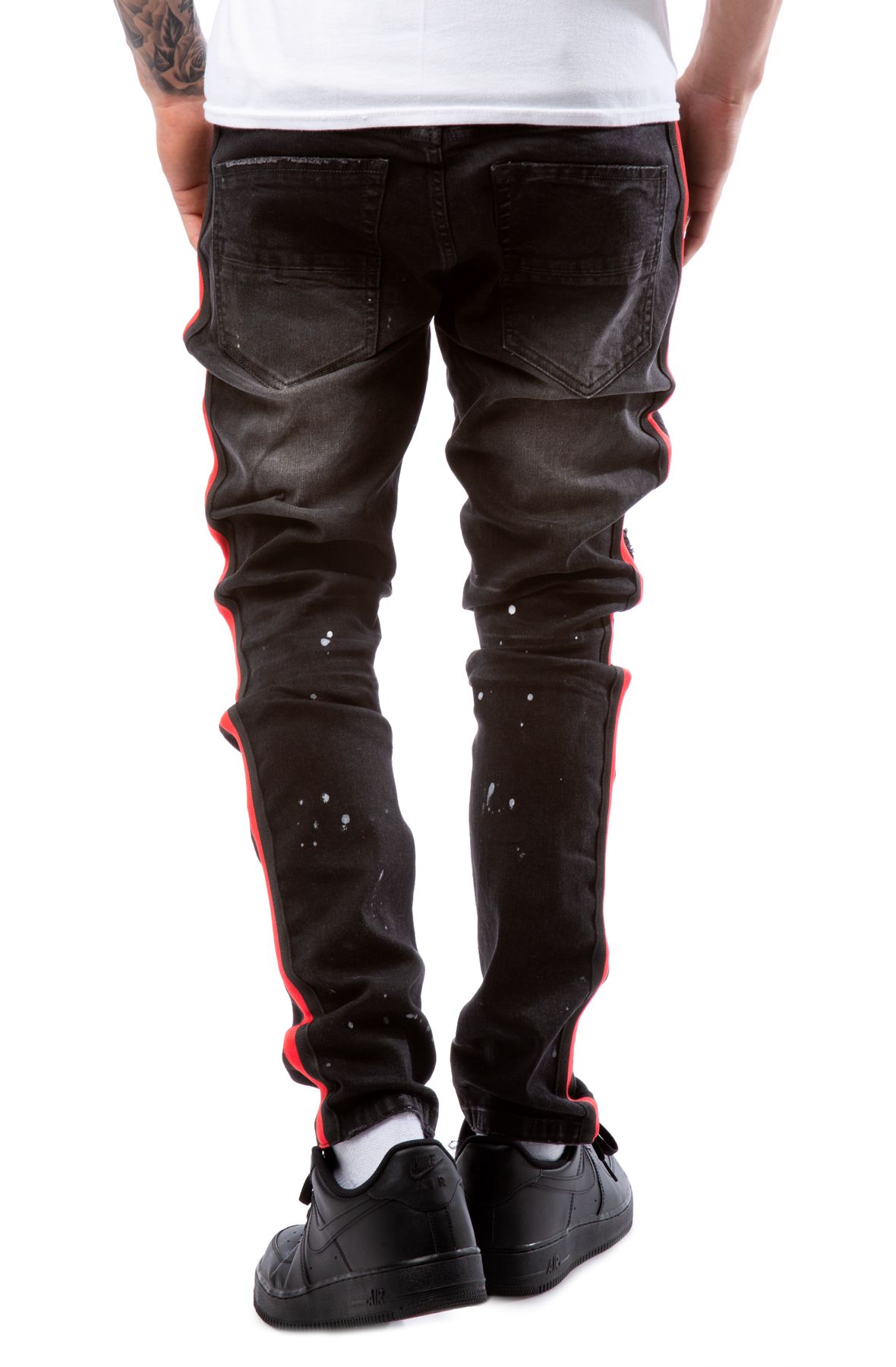 FOREIGN LOCALS Red Rum Side Stripe Jeans FL-202068BLK - Shiekh