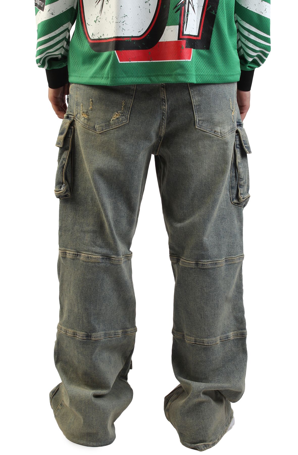 FIRST ROW Y2K Utility Cargo Denim Pants FRD3116A-STONE - Shiekh