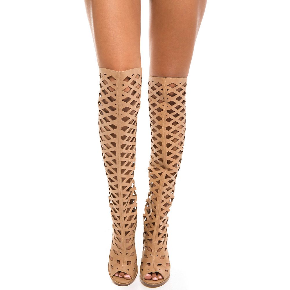 cut out boots beige