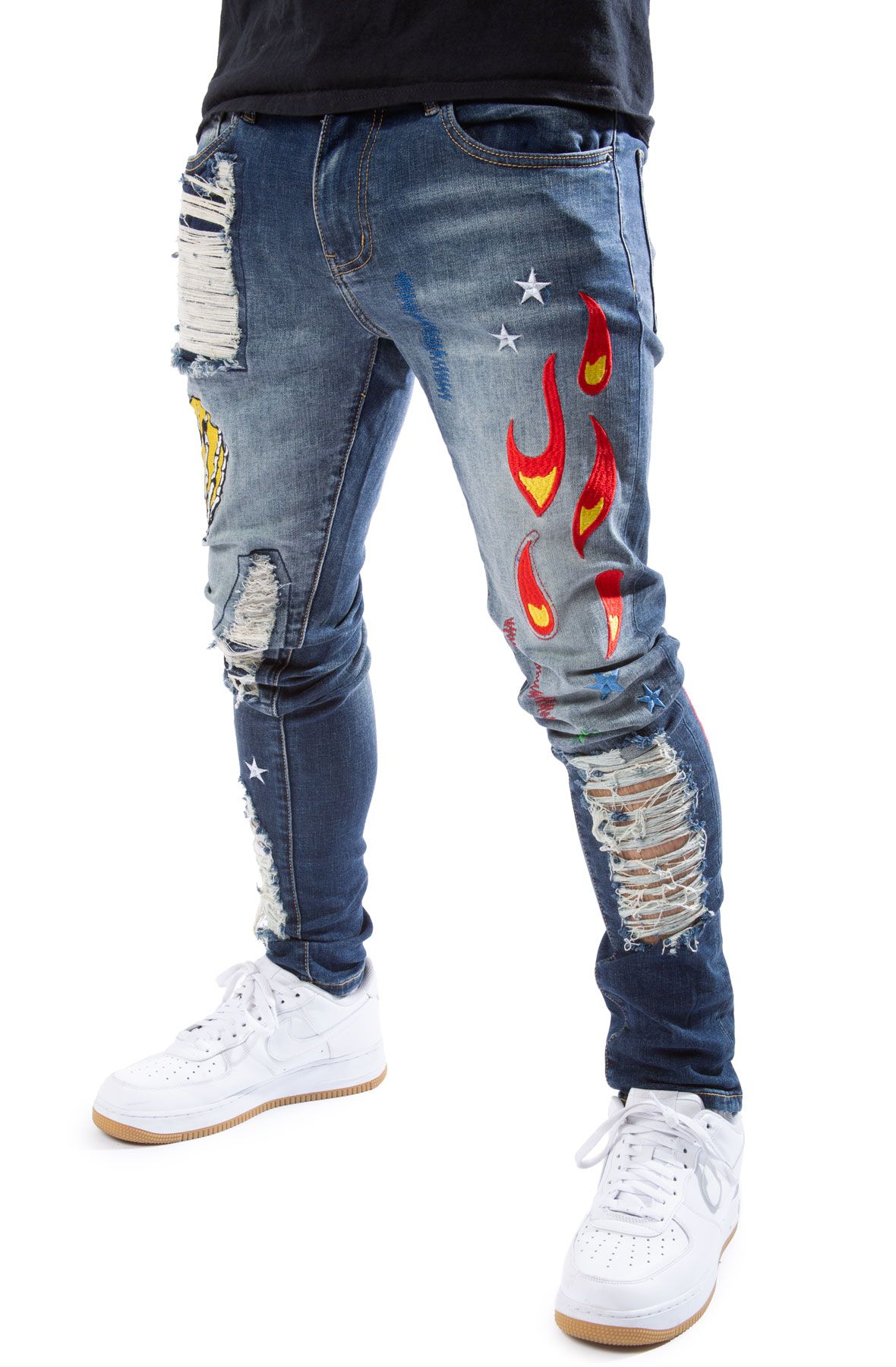 CRYSP DENIM Hagan Flame Patch Jeans CRYSPF121-110 - Shiekh