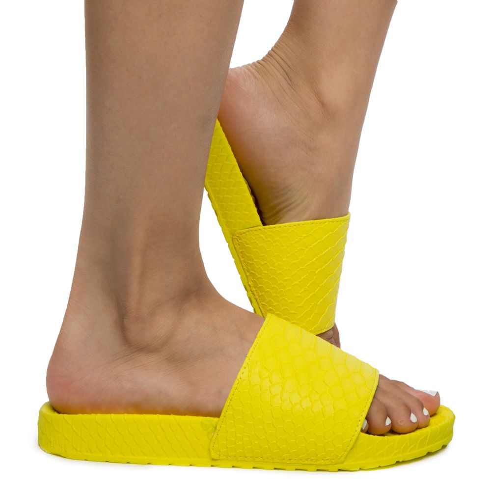 Sandales Femme Qupid - Modèle Open Toe - Jaune Python - Taille US 7