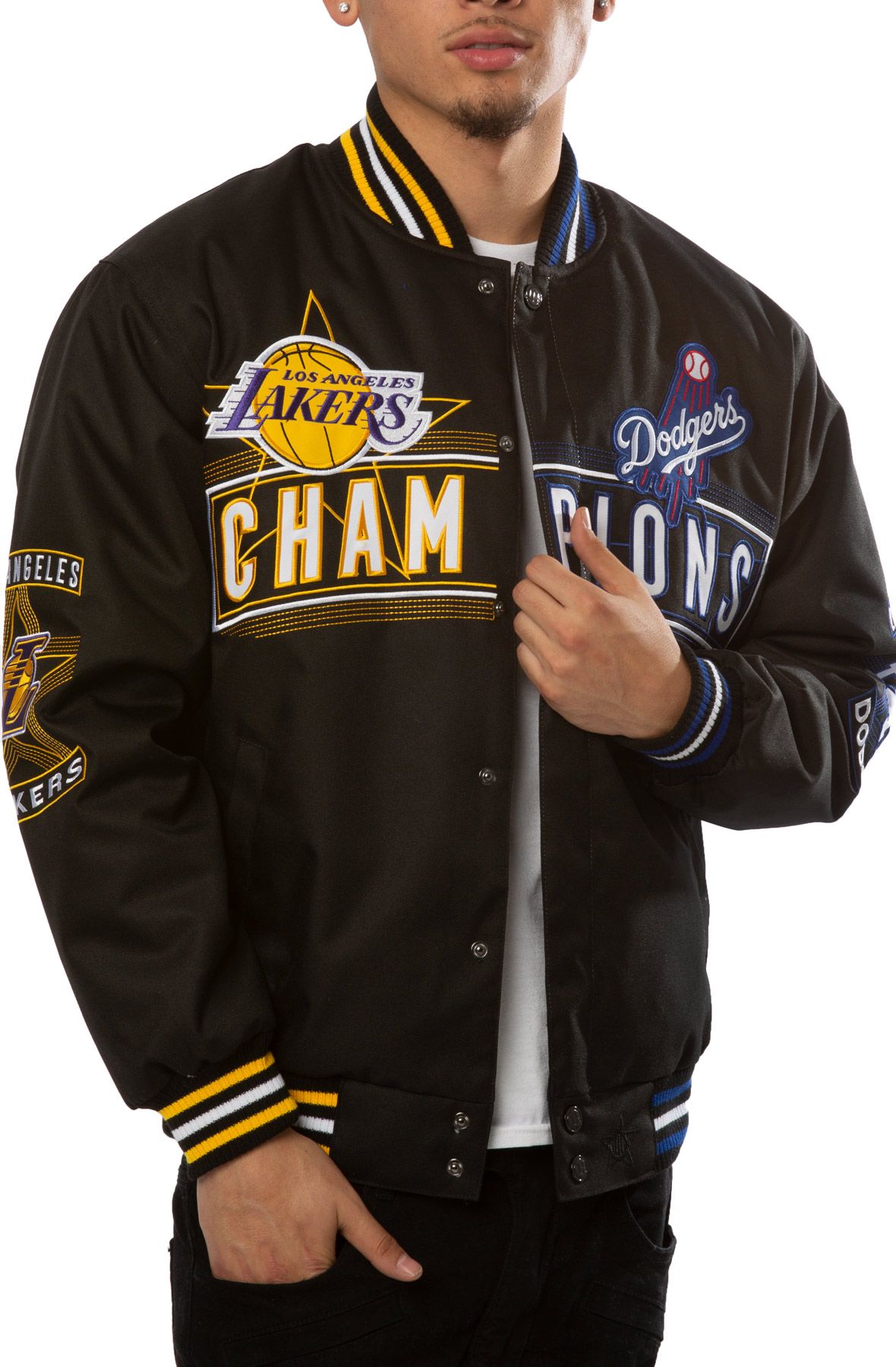 JH DESIGN LA Rams Championship Racing Jacket RMSP03SBI2-ROY-YEL - Shiekh