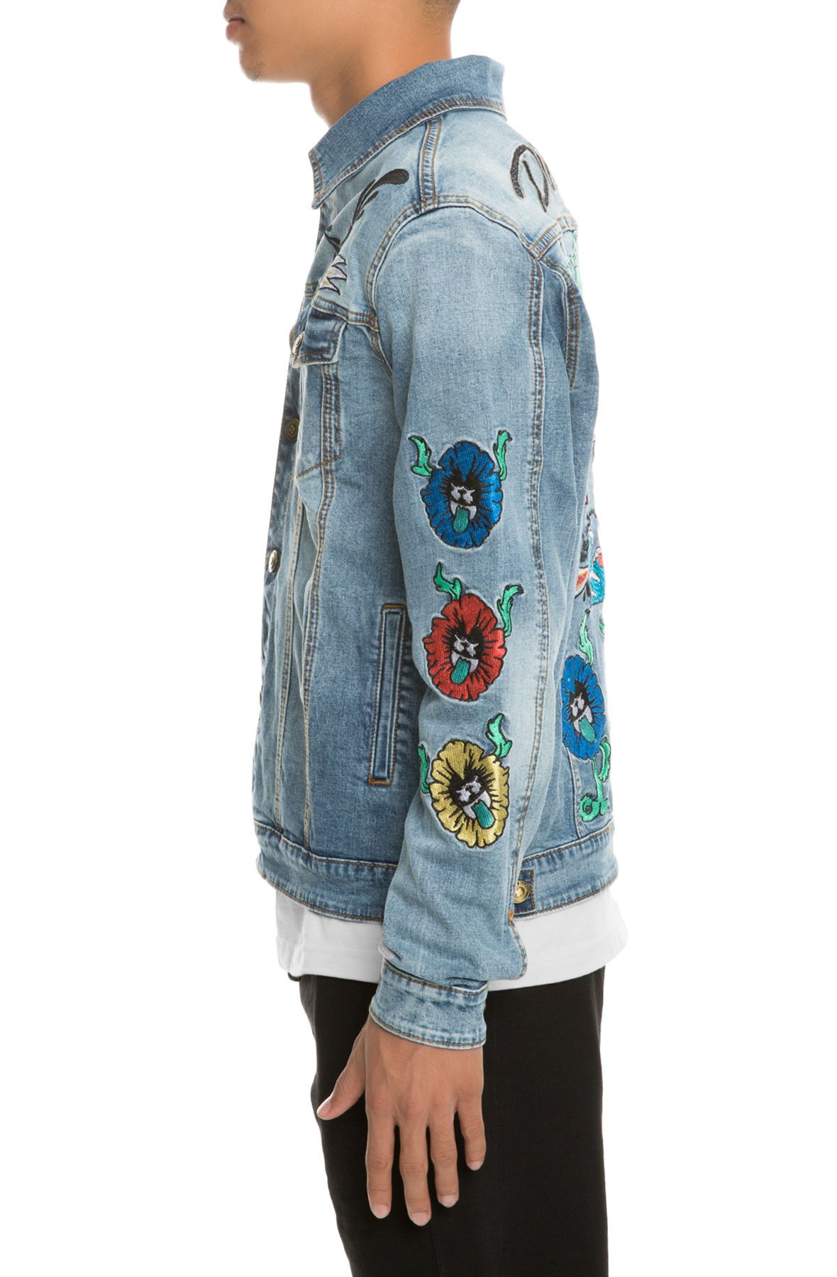 THE FLORAL GHOST EMBRO DENIM JACKET IN STONEWASH AF21705FGJBU-DNM