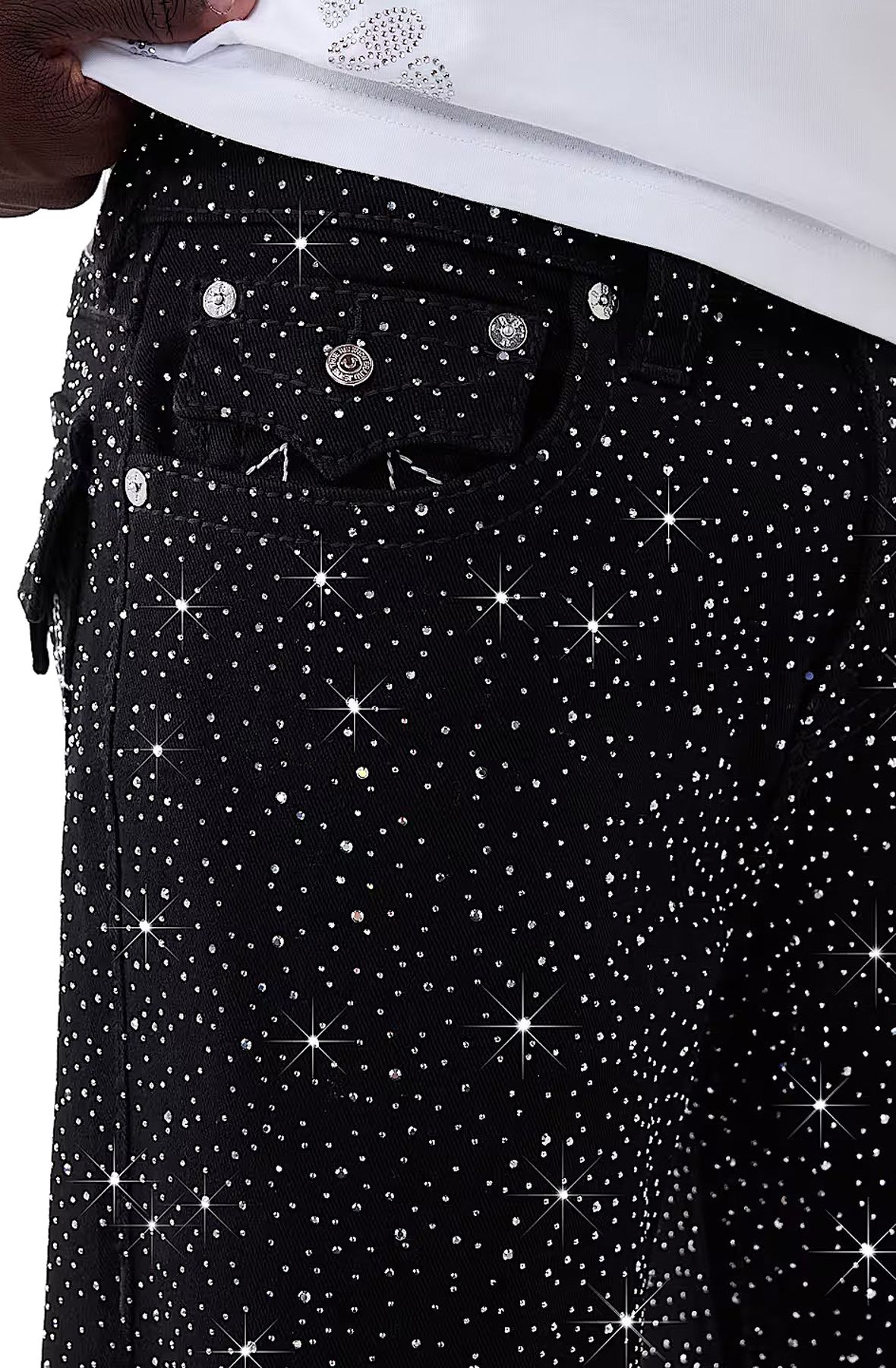 TRUE RELIGION Bobby Rhinestone Big T Flap Baggy Jean 110507-25B