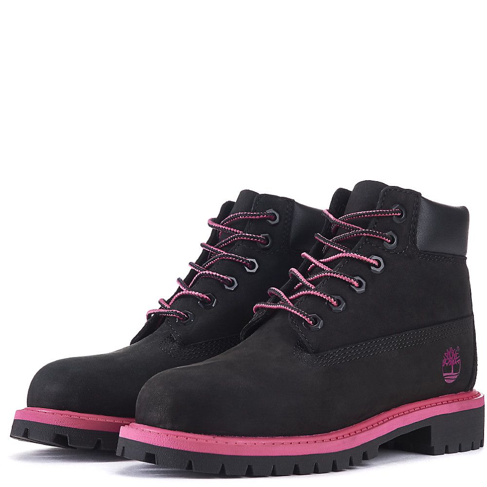 pink and black timberland boots