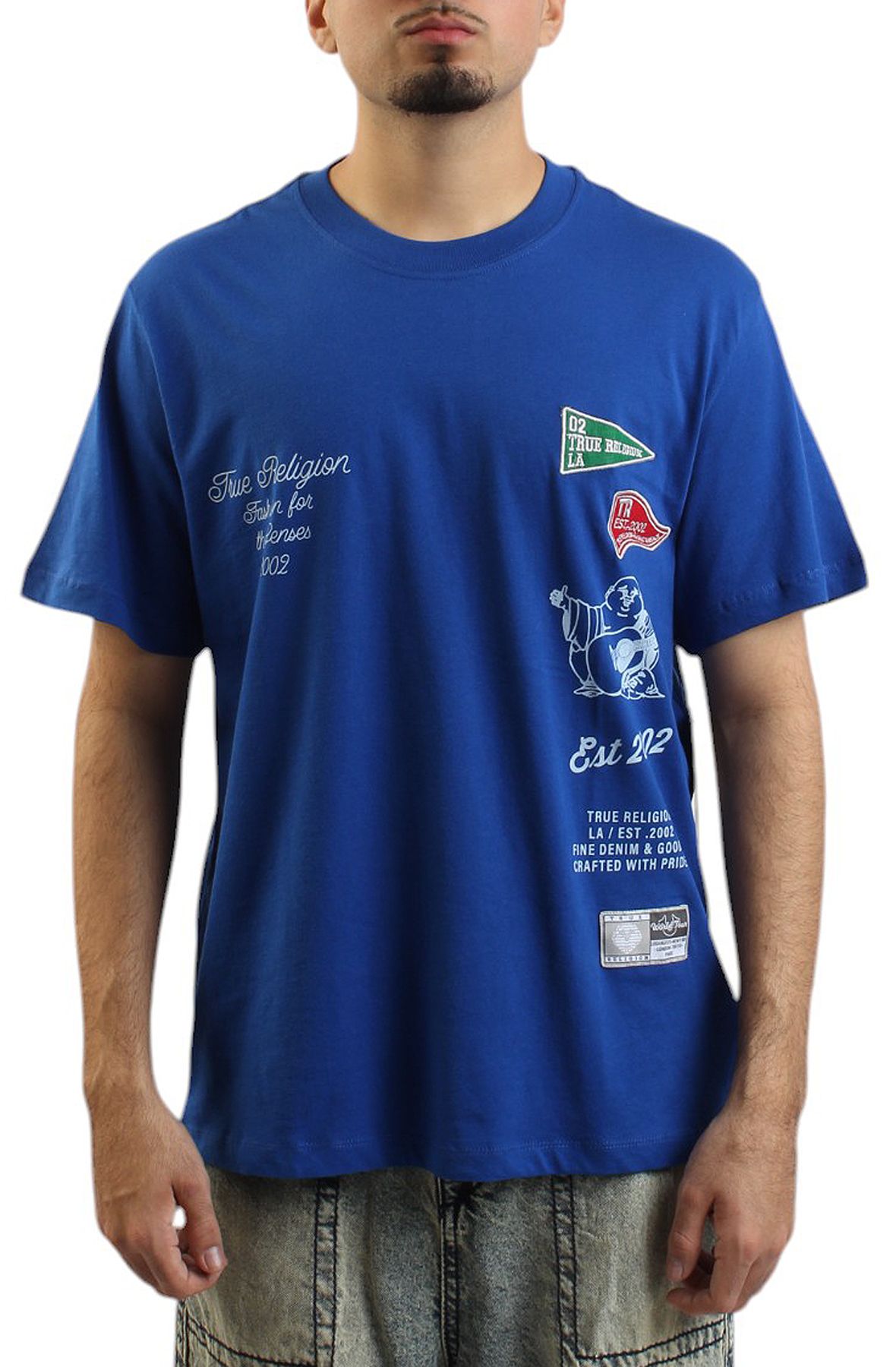 トゥルーレリジョン　ラグビーシャツ　ネイビー　XL TRUE RELIGION HEAVYWEIGHT COLLEGIATE LOGO T-SHIRT 108918-MAZBLU