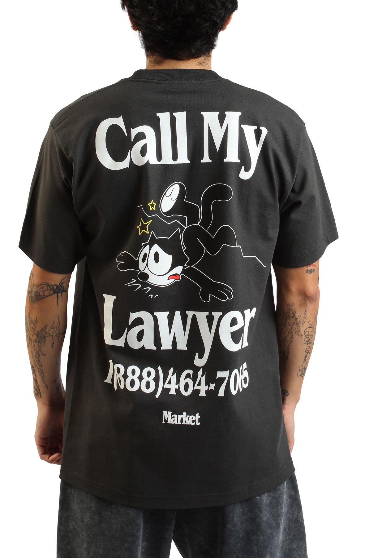 MARKET Felix The Cat Call My Lawyer T-Shirt MKT25FW-SS0559BLK - Shiekh