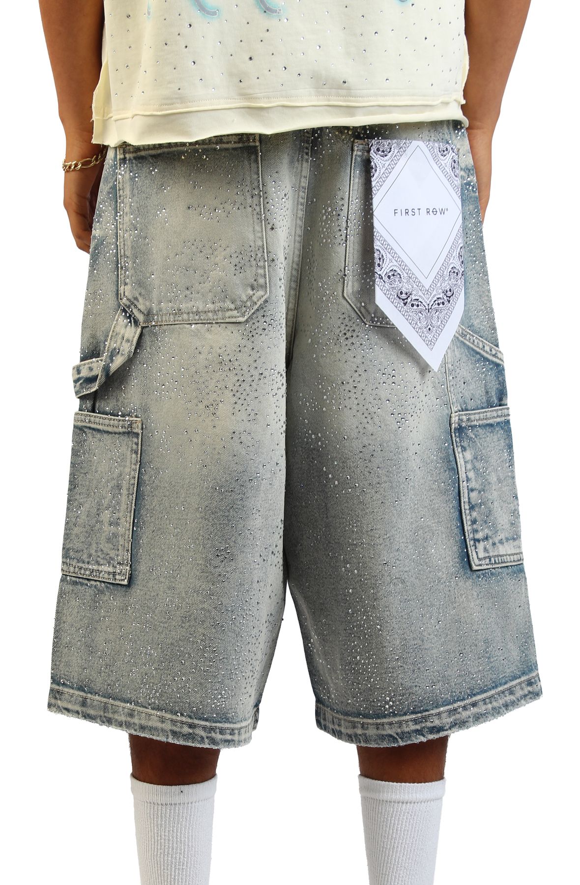 FIRST ROW Rhinestone Denim Jort Shorts FRS3024-TINT - Shiekh