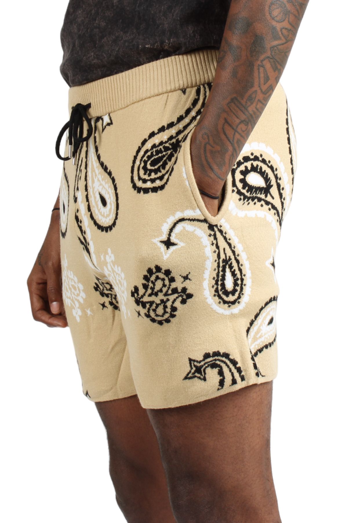 REBEL MINDS Paisley Knitted Shorts 131-984-KHK - Shiekh