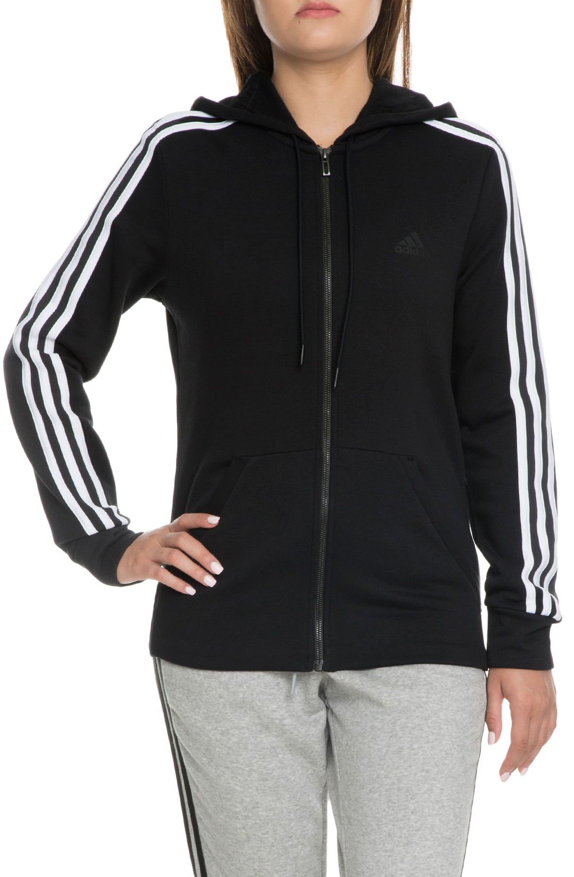 adidas 3 stripe hoodie womens black