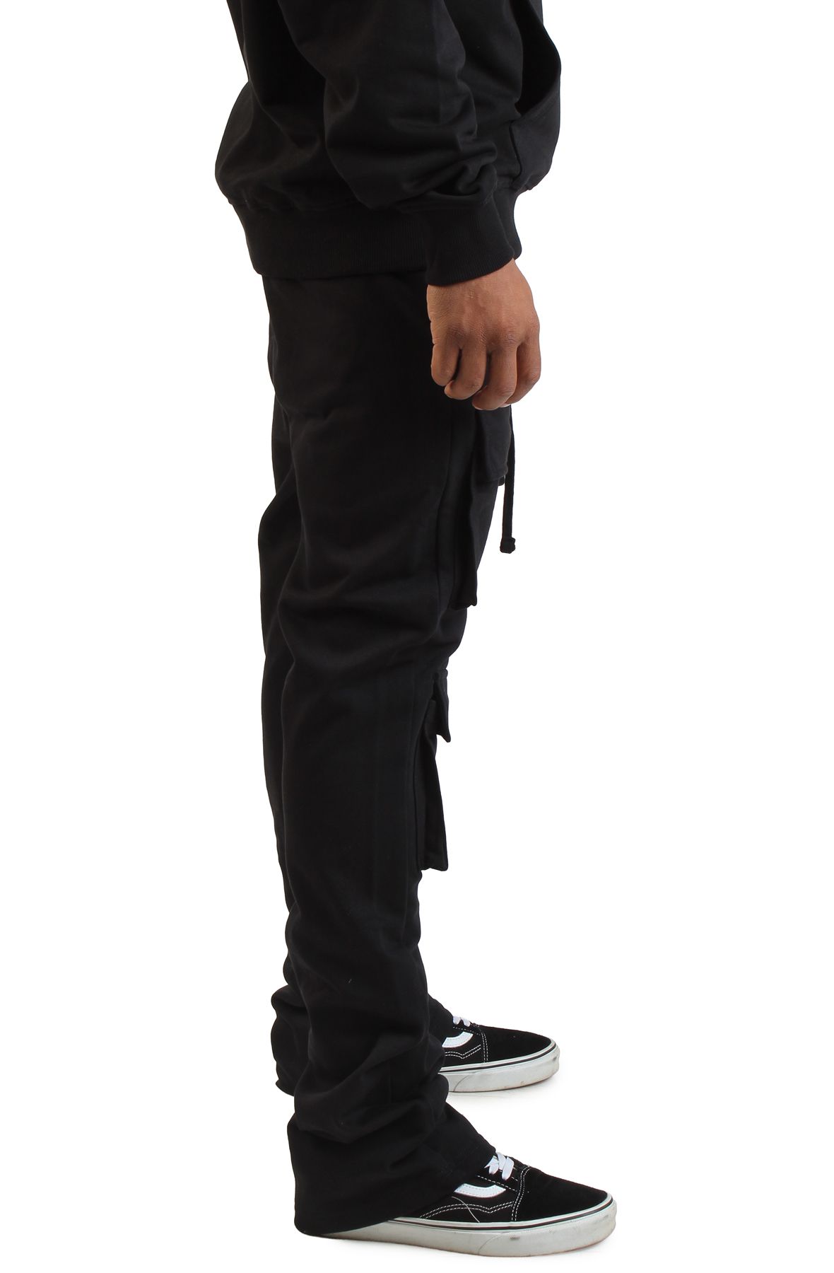 REBEL MINDS Stacked Cargo Fleece Flared Sweat Pants 952-476JBLK 