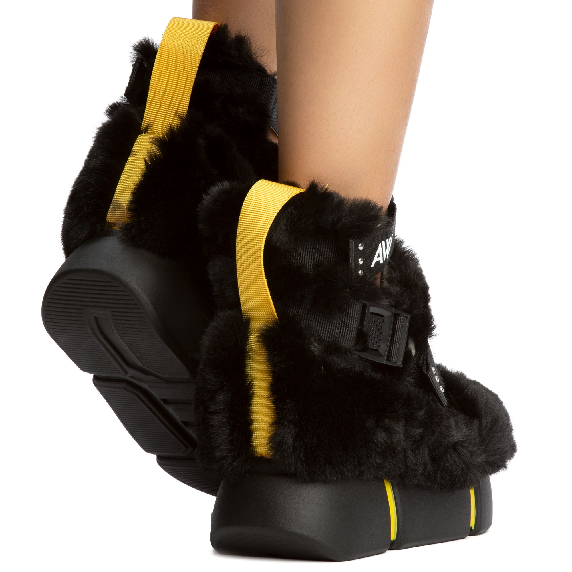 ANTHONY WANG Cranberry-14 Fur Platform Sandals CRANBERRY-14
