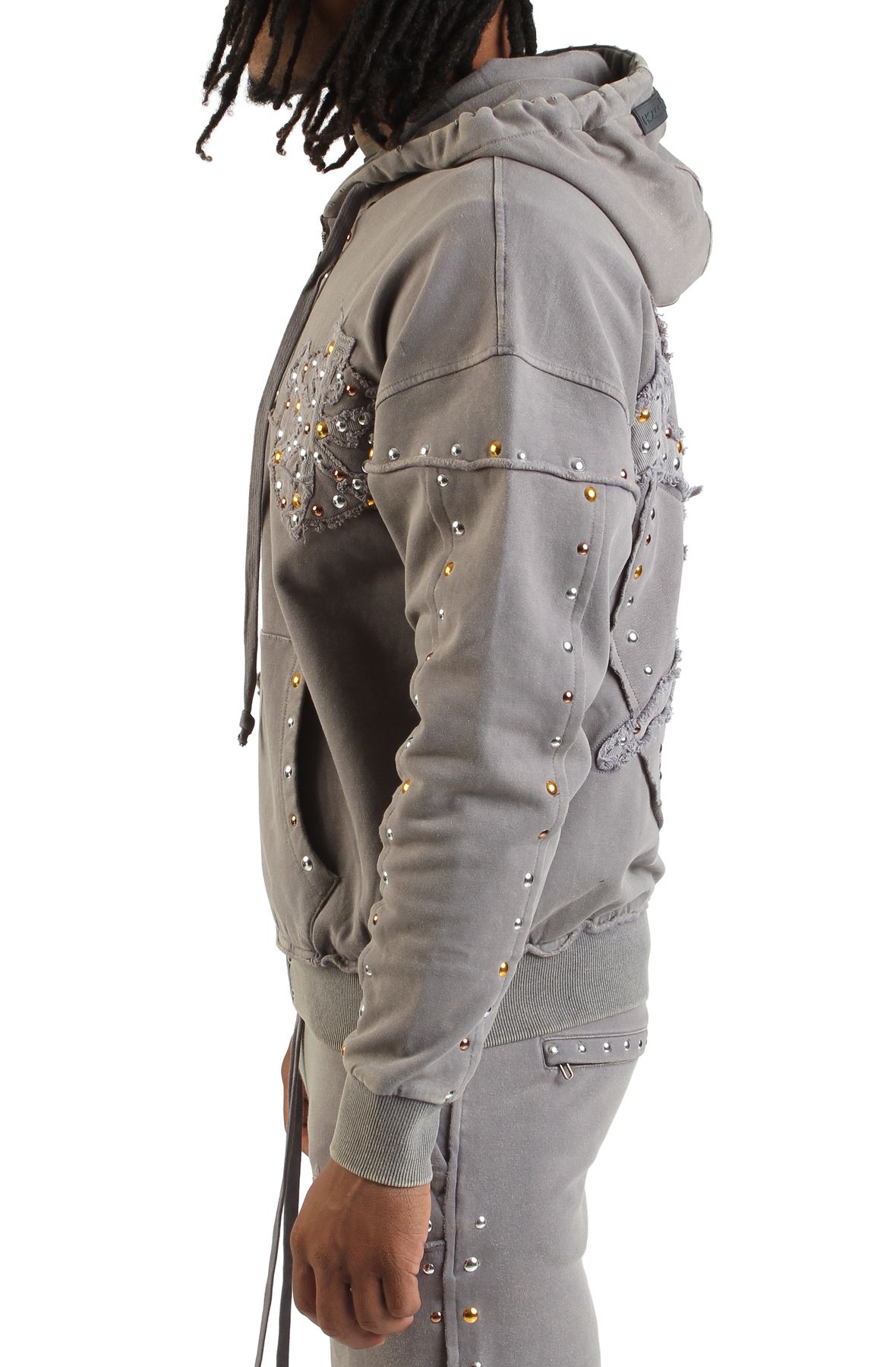 HUDSON Studded Fleece Oversized Hoodie 585-GRY - Shiekh