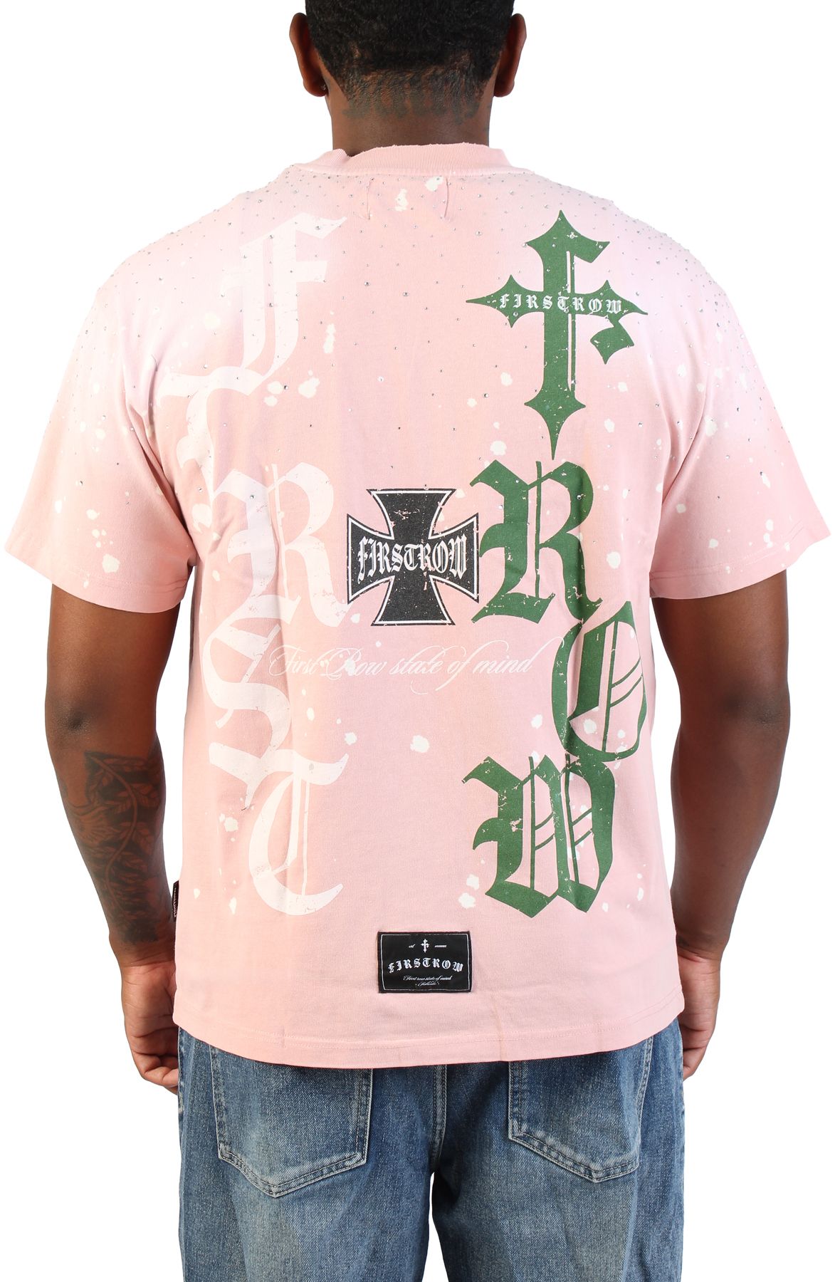 SS2006 クロス&ローズ　グラフィックTシャツ　2 FIRST ROW Iron Cross Skull T-Shirt FRT2277-PNK - Shiekh