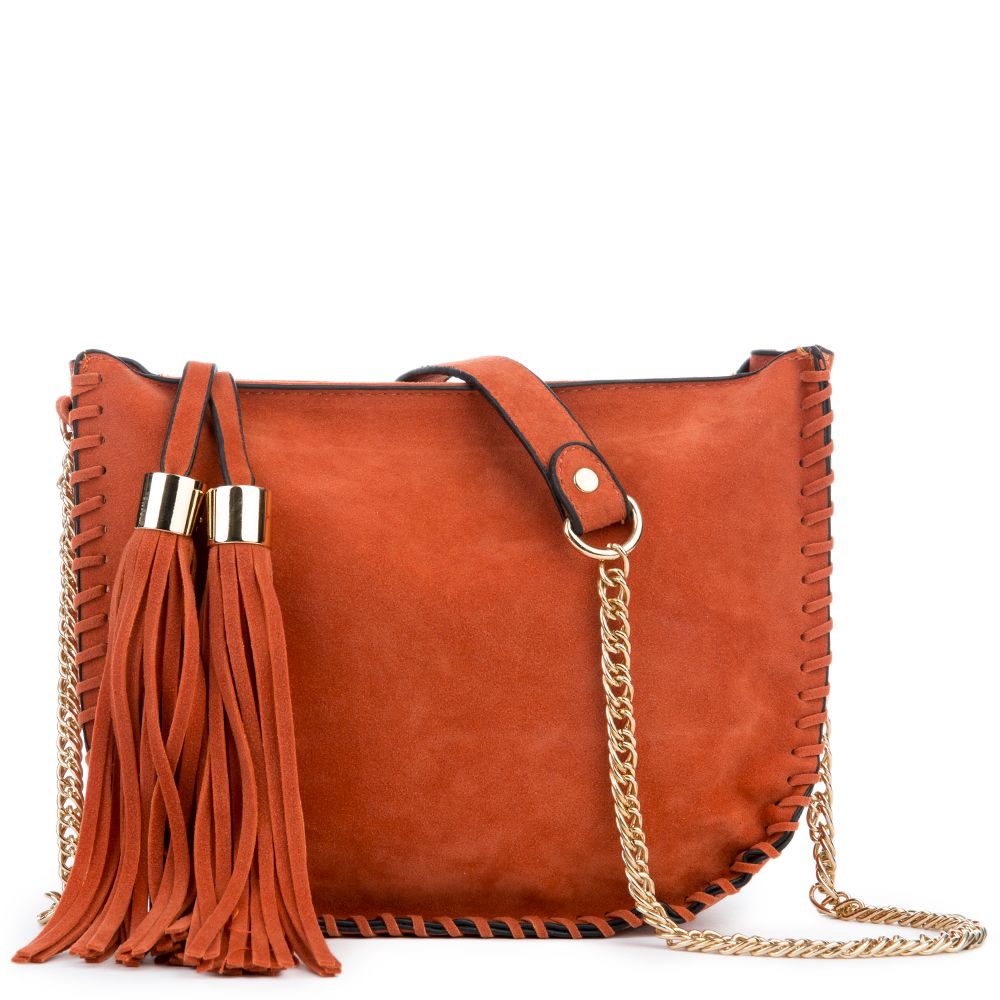 Women’s Fringe Suede Shoulder Purse ISH002/TANGERINE