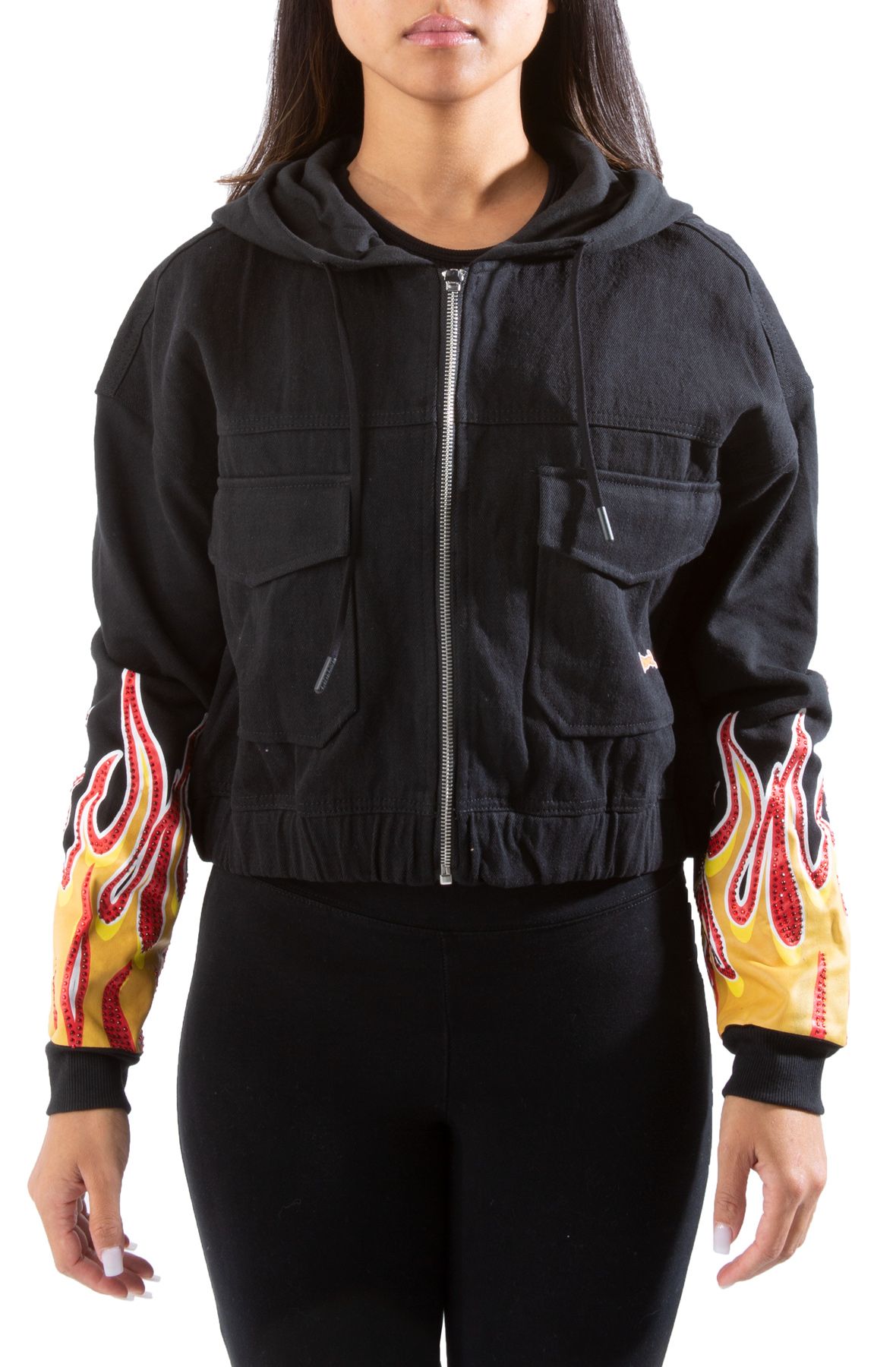 LE TIGRE CORP. Thea Denim Rhinestone Flame Crop Jacket F21KT029