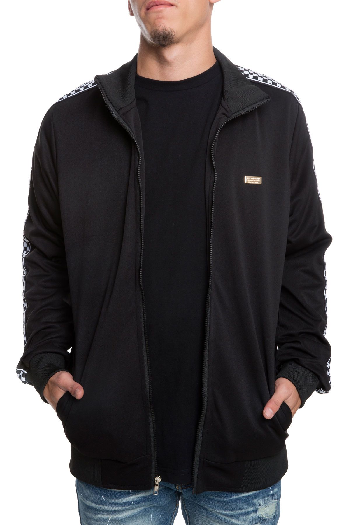 REASON Bergen Check Track Jacket in Checker T-7-BLK - Shiekh