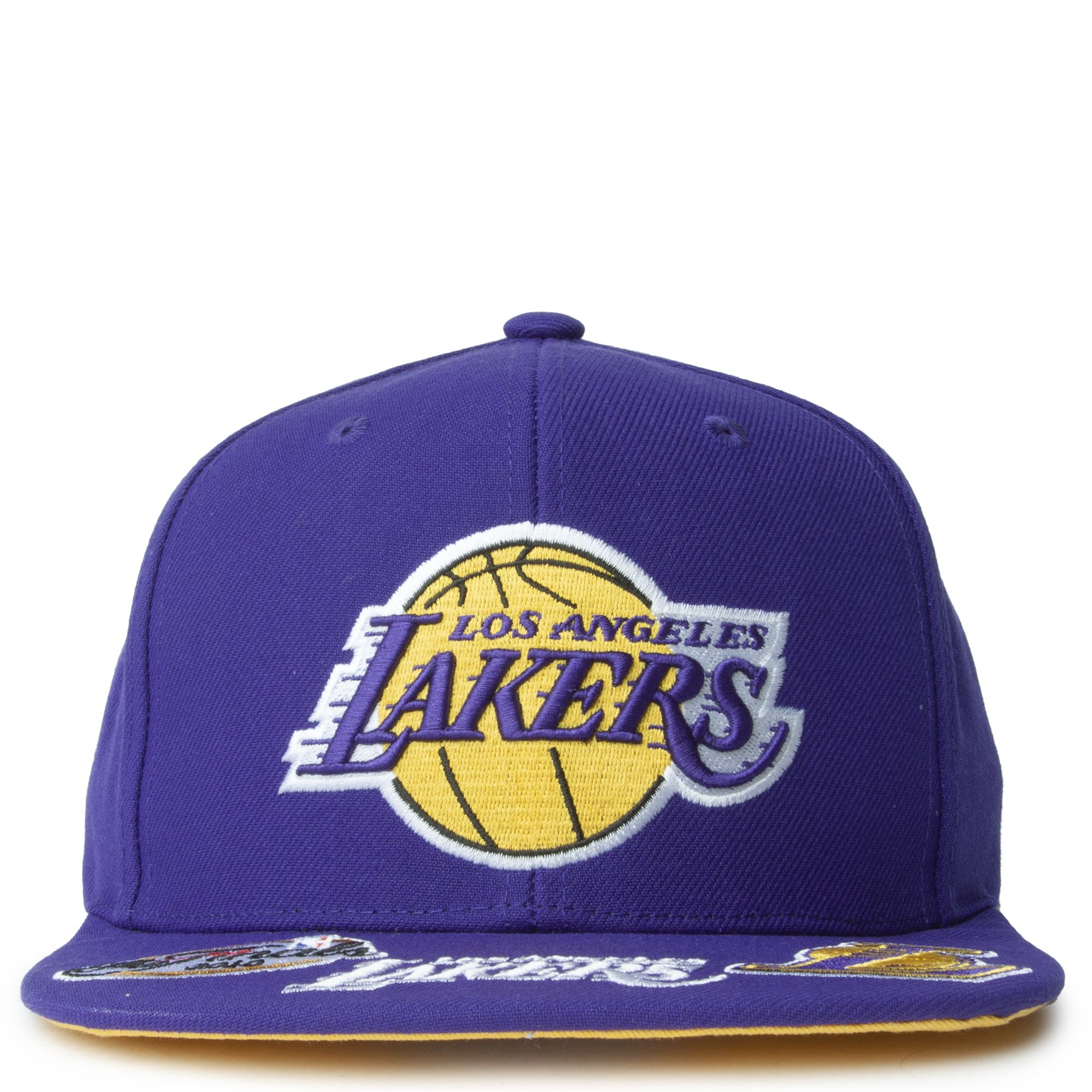 Mitchell and Ness Los Angeles Lakers Sharktooth Snapback Hat Yellow / Purple
