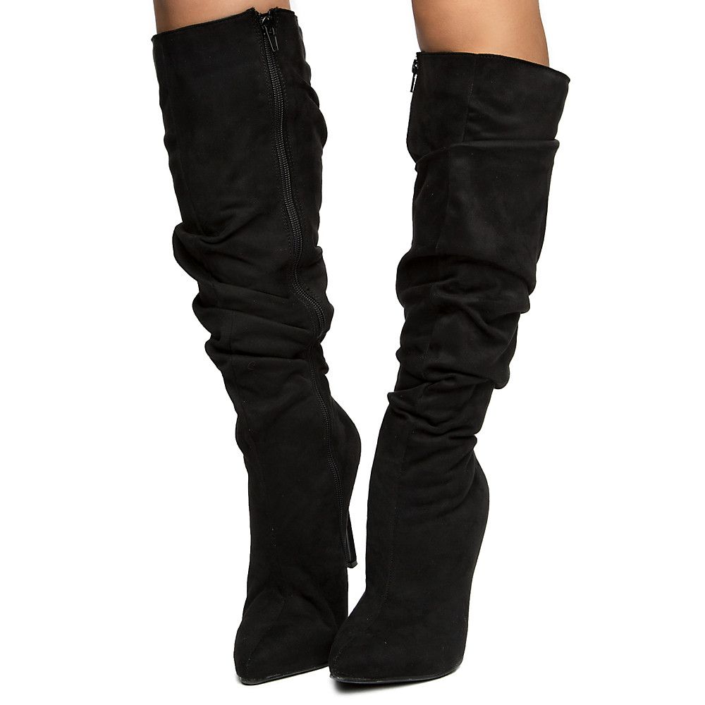 CHASE & CHLOE Knee High Boot LOPEZ-1 BLACK SUEDE - Shiekh