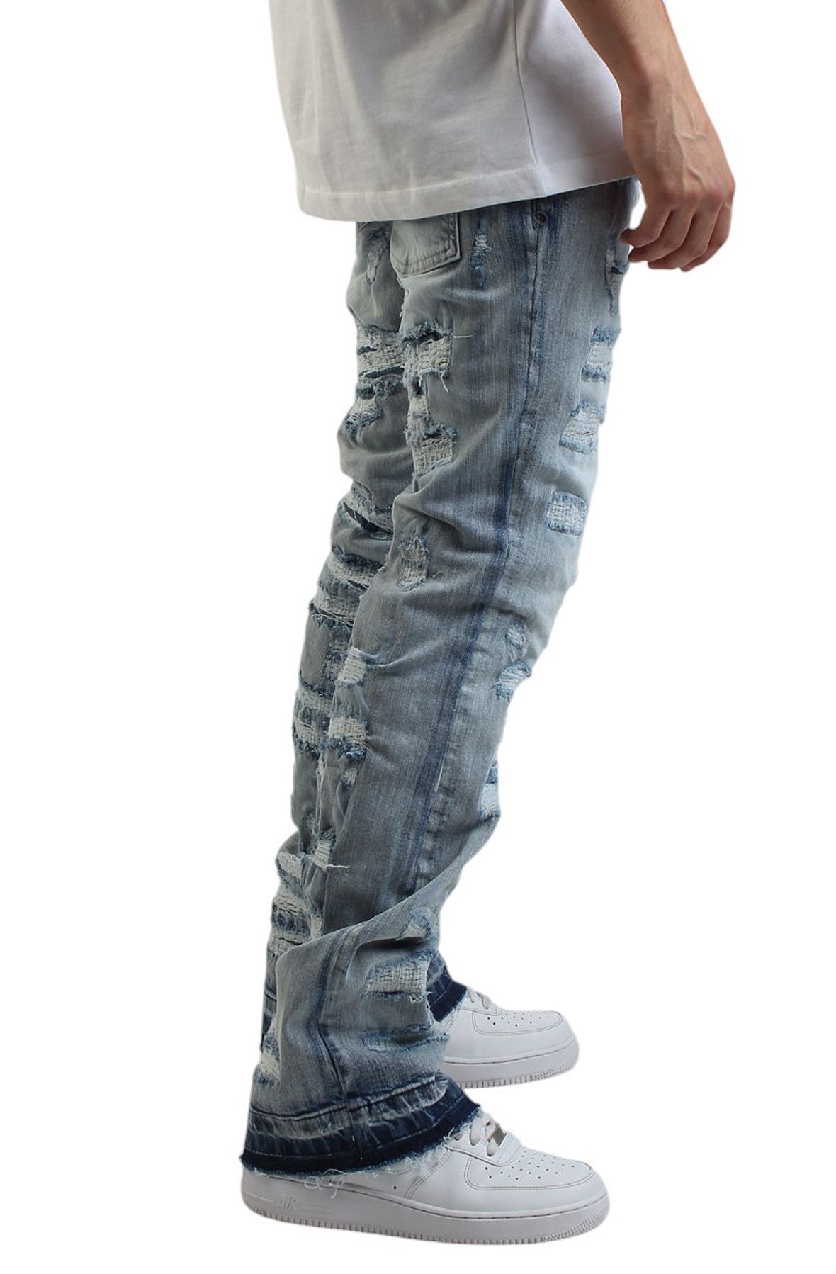 FBRK Jacques Shredded Stacked Jeans -CR019-LSB - Shiekh