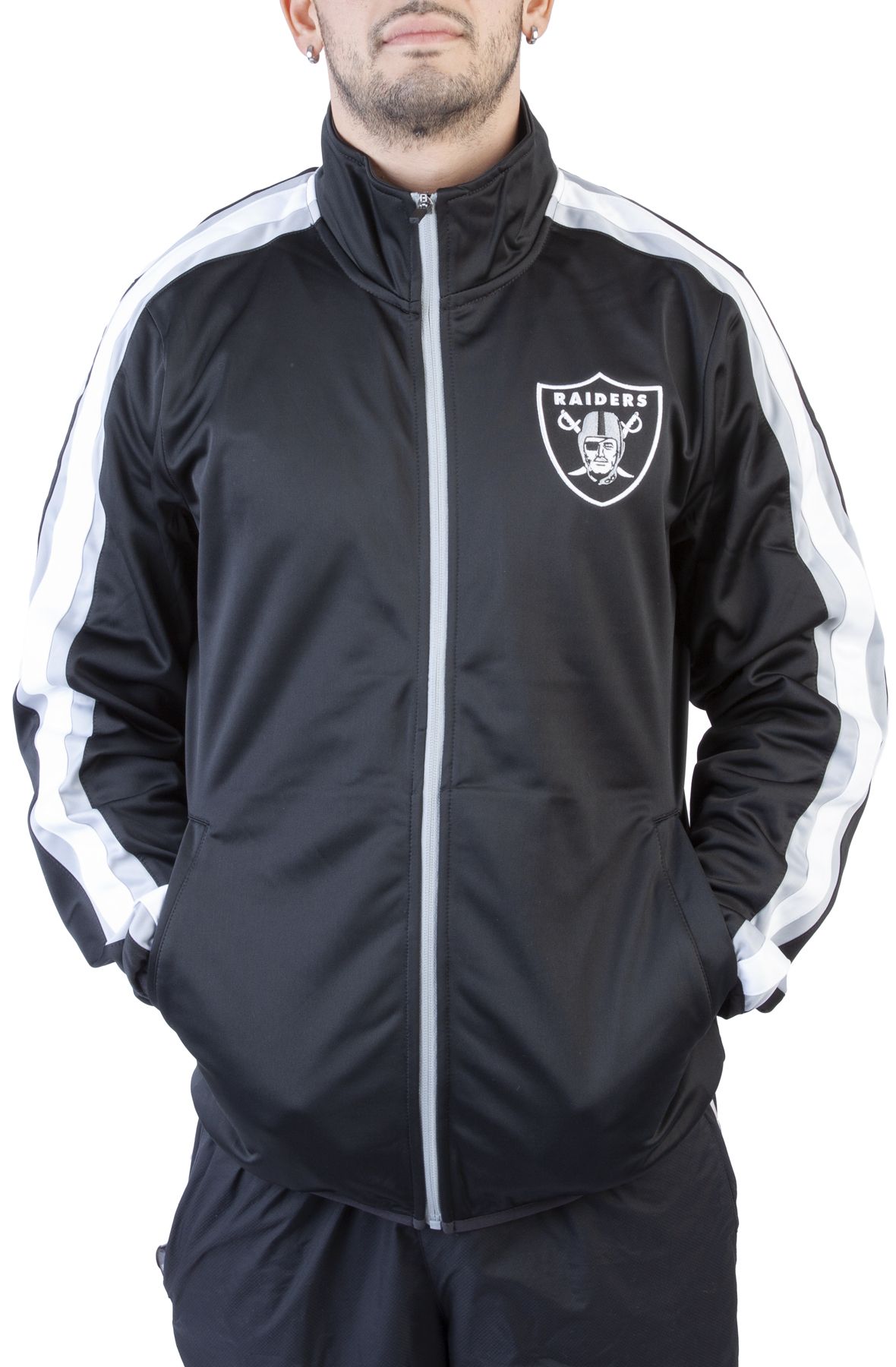 Women's Starter White/Black Las Vegas Raiders Overtime Raglan Full-Zip Track Jacket Size: Large