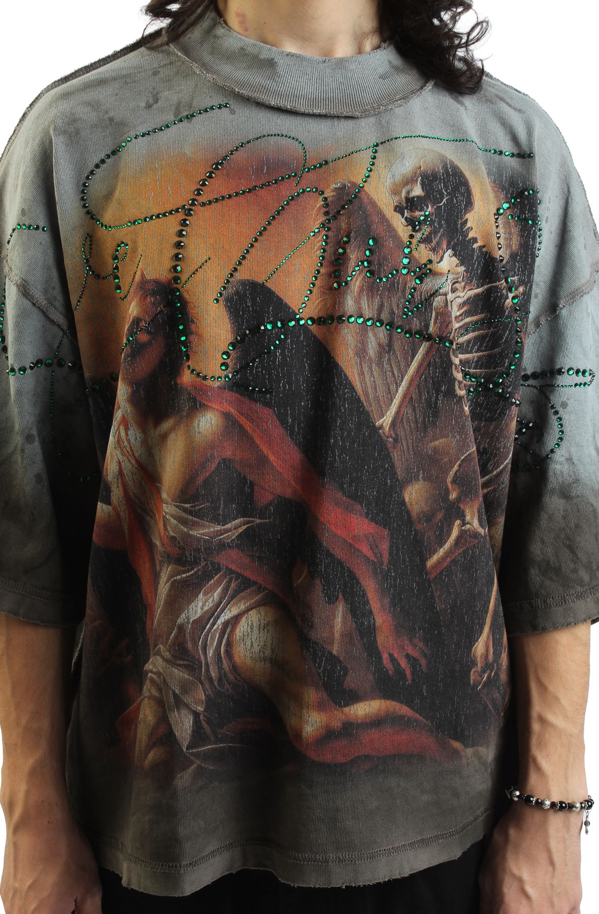 RARE PEACE Save Our Souls Oversized Rhinestone Cropped T-Shirt